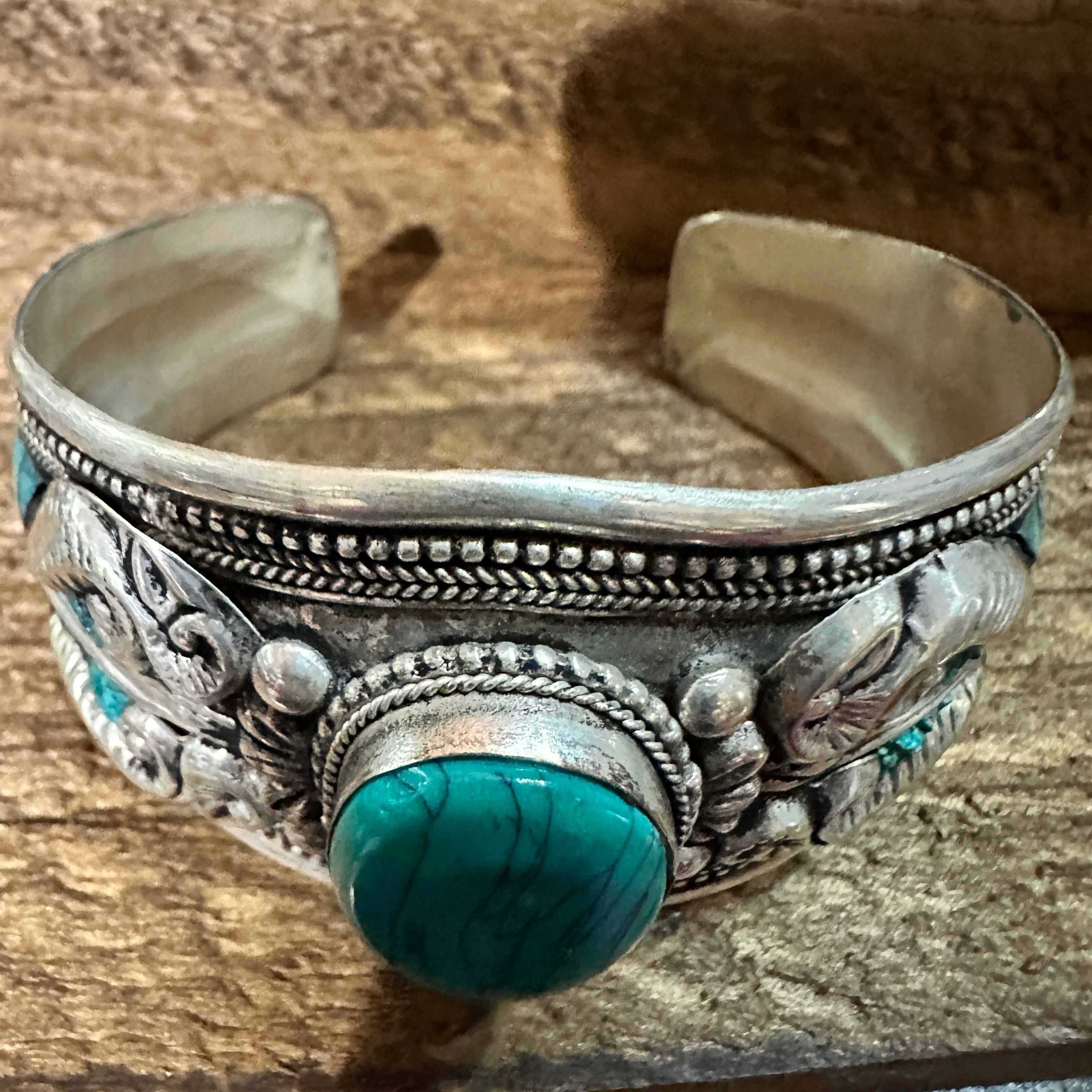 Other German Silver Bangle with Vibrant Blue Turquoise Natural Sto Size ONE SIZE - 6 Thumbnail
