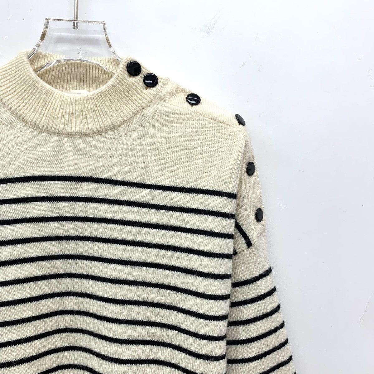 Celine Celine Beige Striped Wool Long Sleeve Knit Sweater K26WX Size S / US 4 / IT 40 - 3 Thumbnail