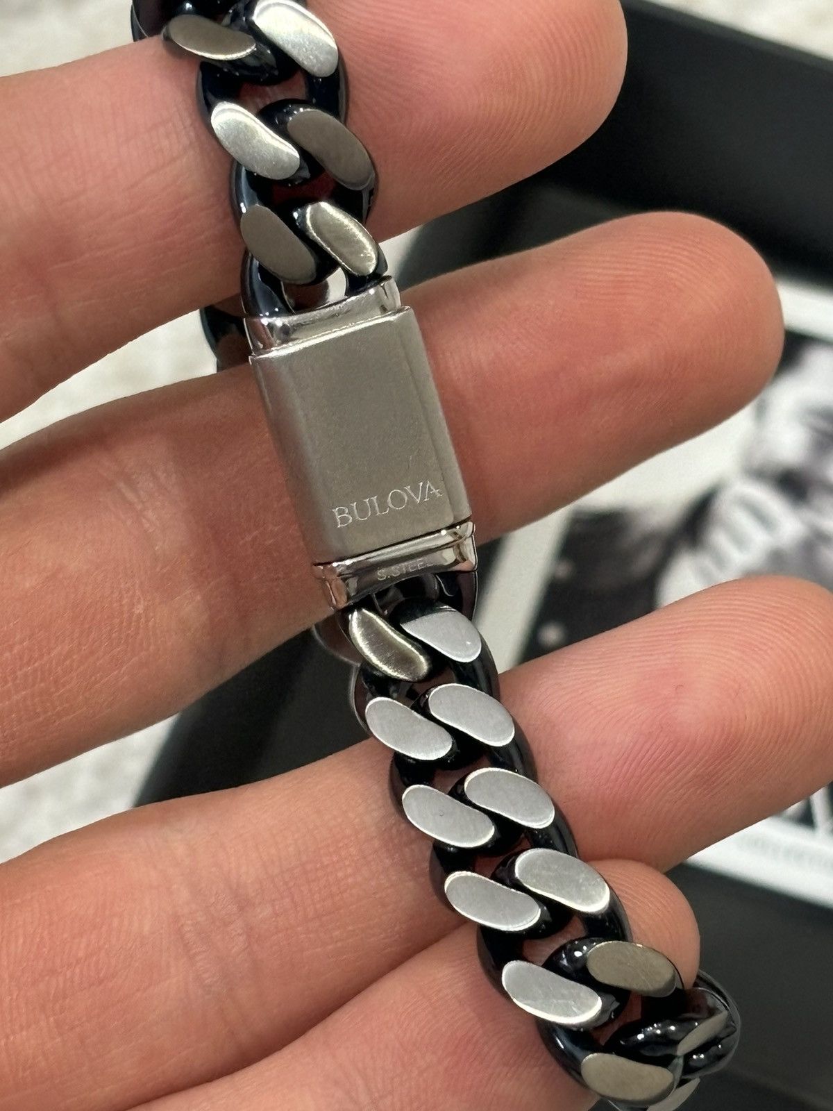 Bulova Men's Classic Stainless Steel Chain Link Bracelet With Diamond-Accented Clasp - View #9