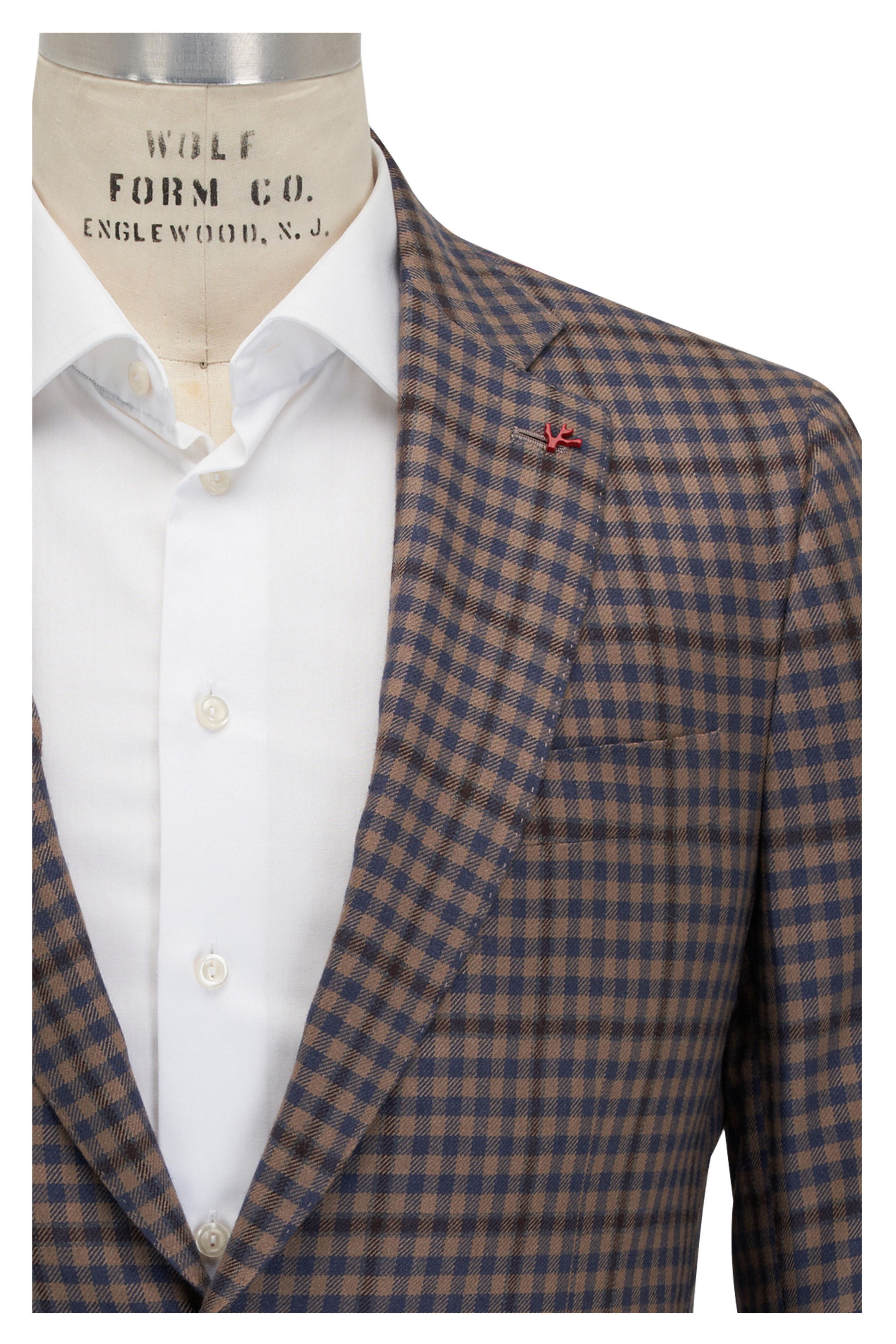 Isaia o1mtch0225 Check Sportcoat in Light Brown/Blue Size US M / EU 48-50 / 2 - 2 Thumbnail