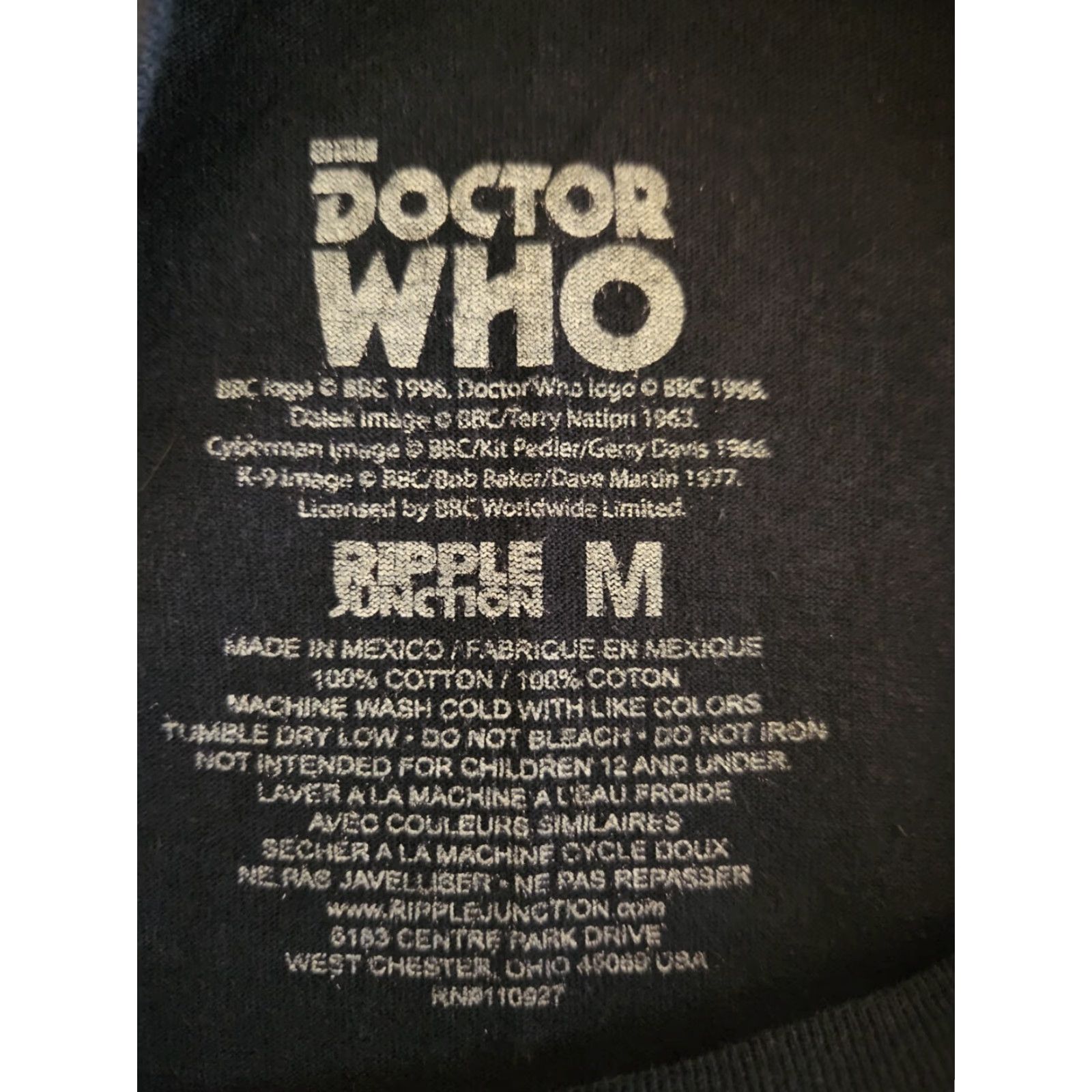 Ripple Junction Doctor Who Street Crossing Abbey Road Navy Blue Short Sleeve T-Shirt Mens Medium Black Cotton Knit Crew Neck Graphic Print Ripple Junction Size US M / EU 48-50 / 2 - 2 Thumbnail