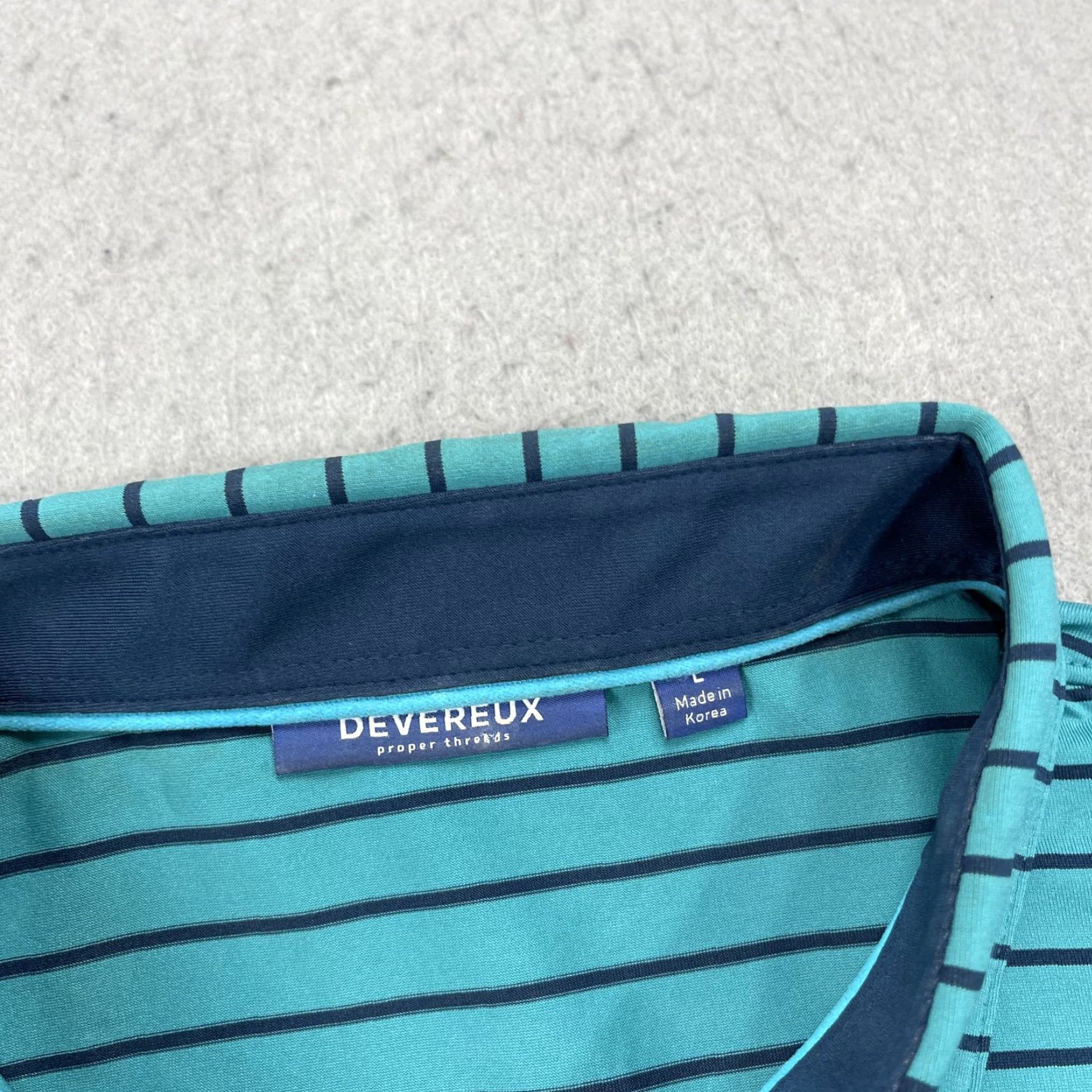 Vintage Devereux Polo Shirt Mens L Blue Striped Golf Performance All Seasons Easy Care Logo Vintage: No Course Logos Size US L / EU 52-54 / 3 - 3 Thumbnail