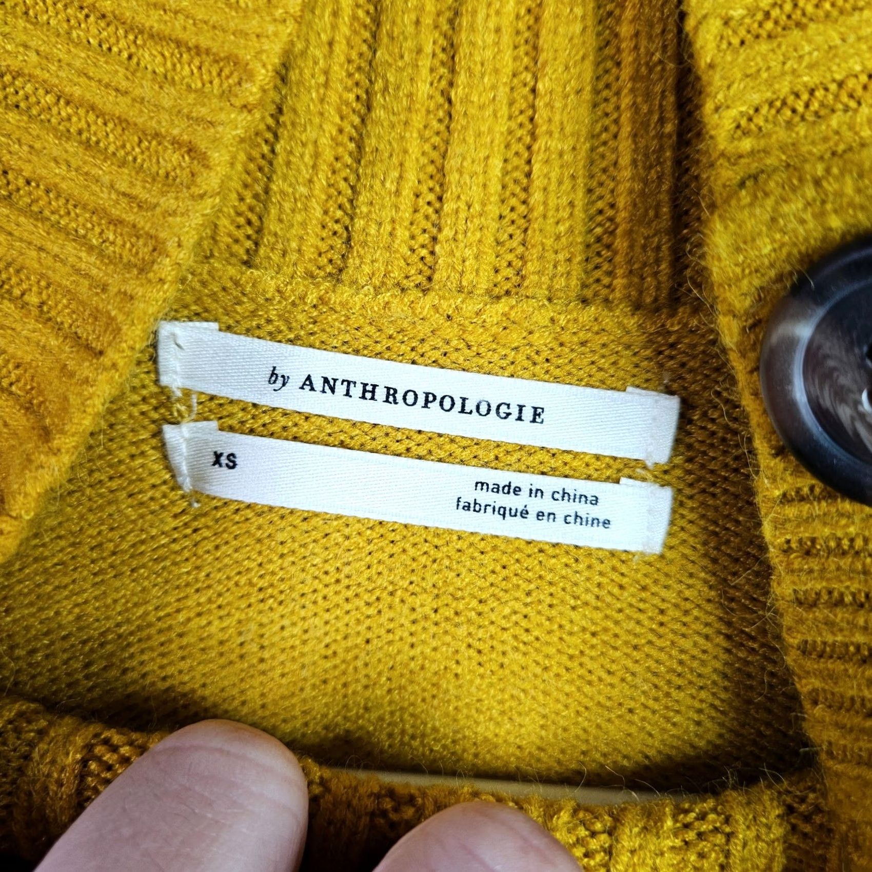 Anthropologie Anthropologie Women's XS Mustard Mock Neck Cardigan Knit Button Shoulder Sweater Size XS / US 0-2 / IT 36-38 - 7 Thumbnail