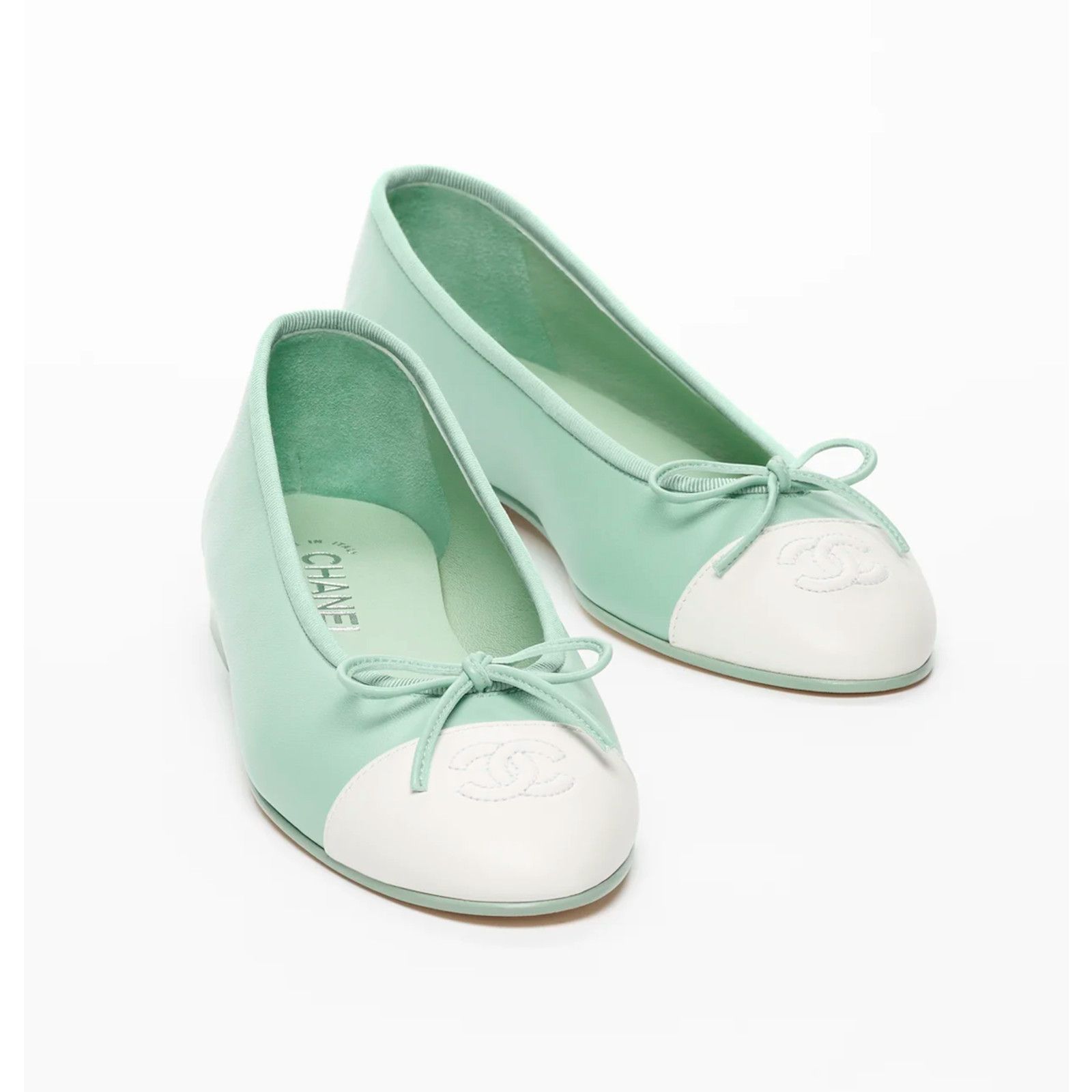 Chanel Chanel Mint Green Lambskin CC Logo Ballet Flat 38 Size US 8 / IT 38 - 3 Thumbnail