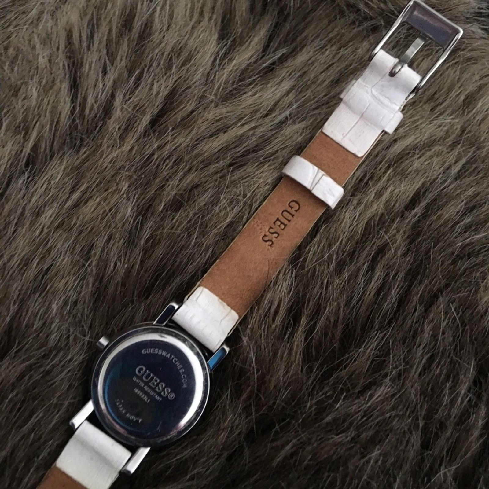 Guess Ladies Guess pink rhinestone white leather watch Size ONE SIZE - 7 Thumbnail