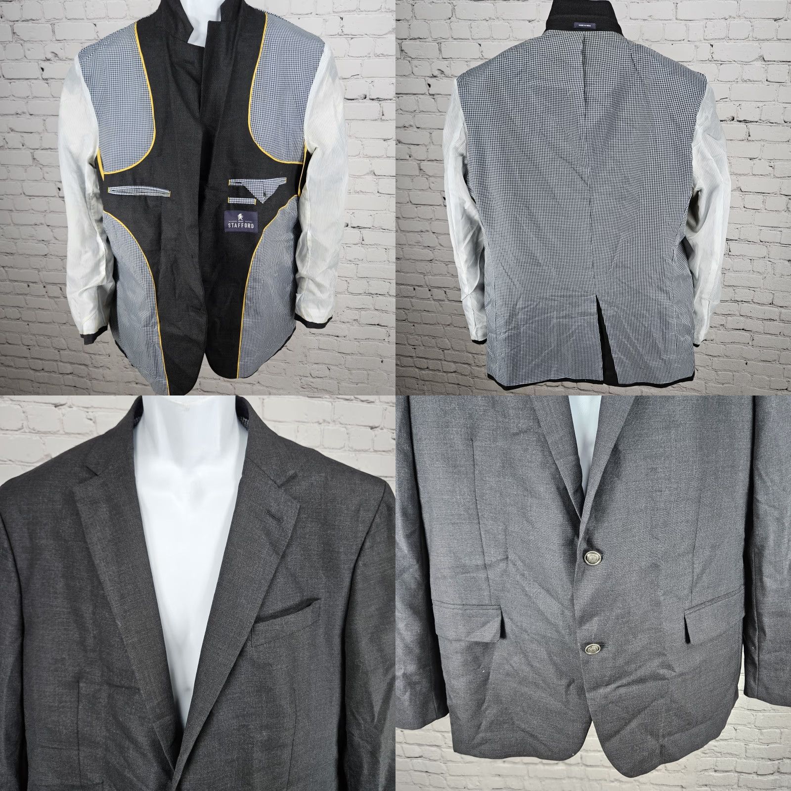Stafford Stafford Grey 100% Wool 2 Button Single Vented Notch Blazer Sport Coat 46R Mens Jacket Size 46R - 8 Thumbnail