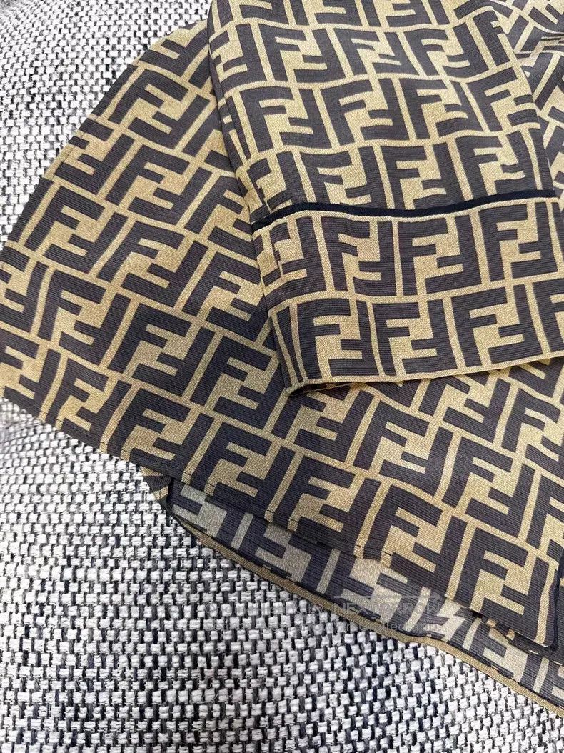 Fendi Fendi Dark Brown Double F Printed Silk Revere Collar Singl Size S / US 4 / IT 40 - 6 Thumbnail
