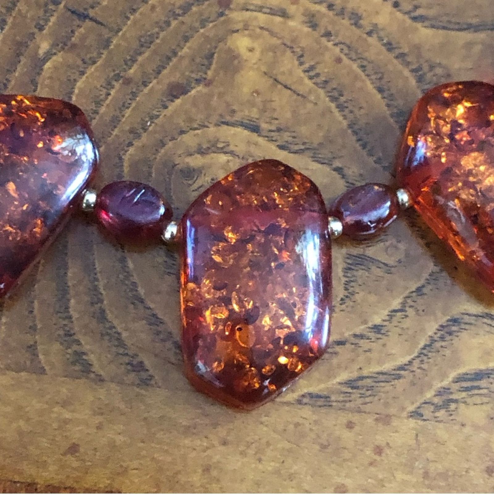 Handmade Handcrafted repurpose faux amber speckle bead Pearl necklace Size ONE SIZE - 10 Thumbnail