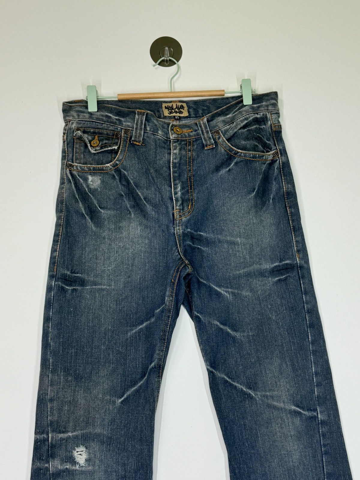 If Six Was Nine FLARE TWIST LEG NYLAUS THUNDER⚡️DISTRESSED JEANS Size US 32 / EU 48 - 4 Thumbnail