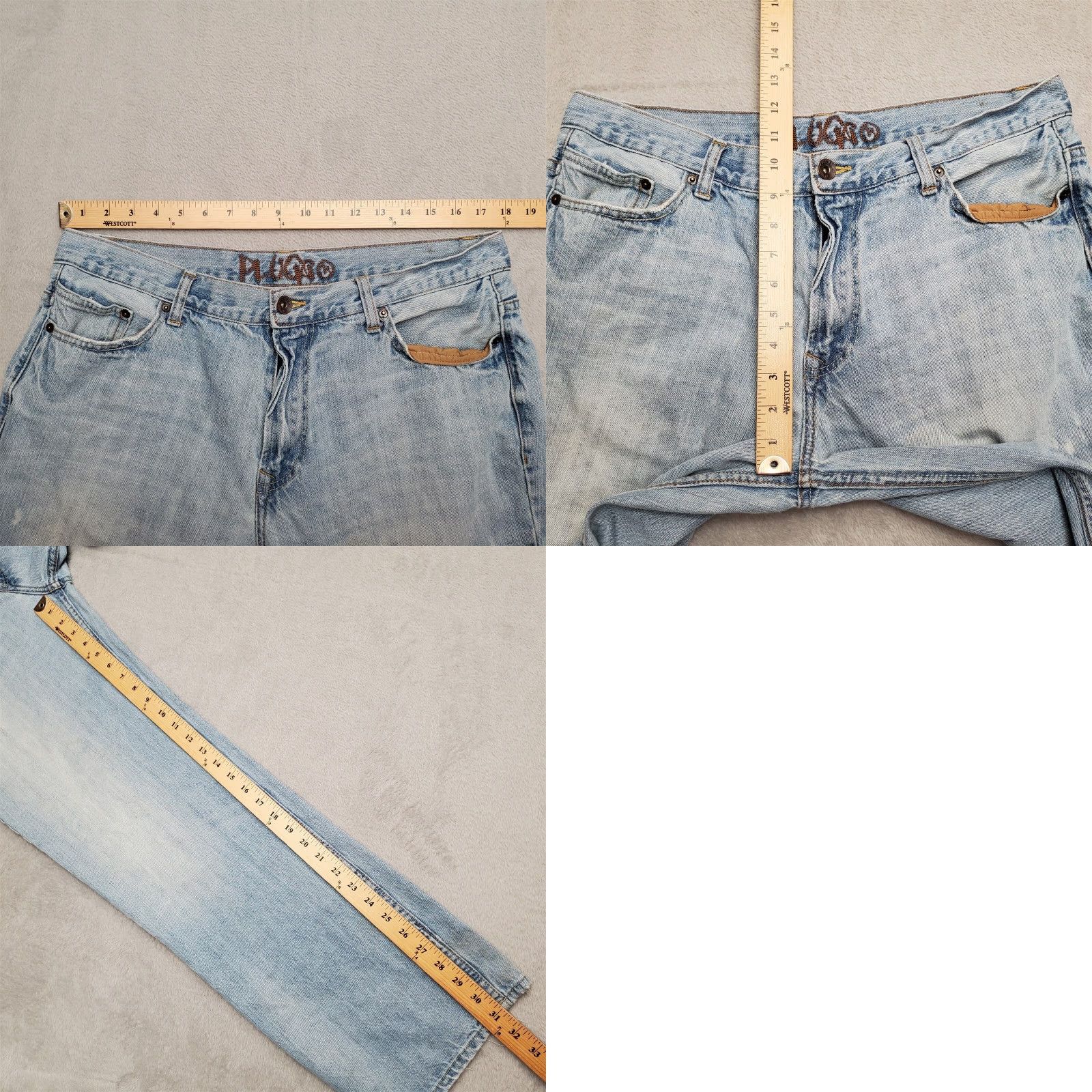 Denime VINTAGE PLUGG Jeans Mens 36x32 Blue Denim Straight Light Wash 5-Pocket Design Embroidered Pocket 90s USA American Mens Jeans Size US 36 / EU 52 - 9 Thumbnail