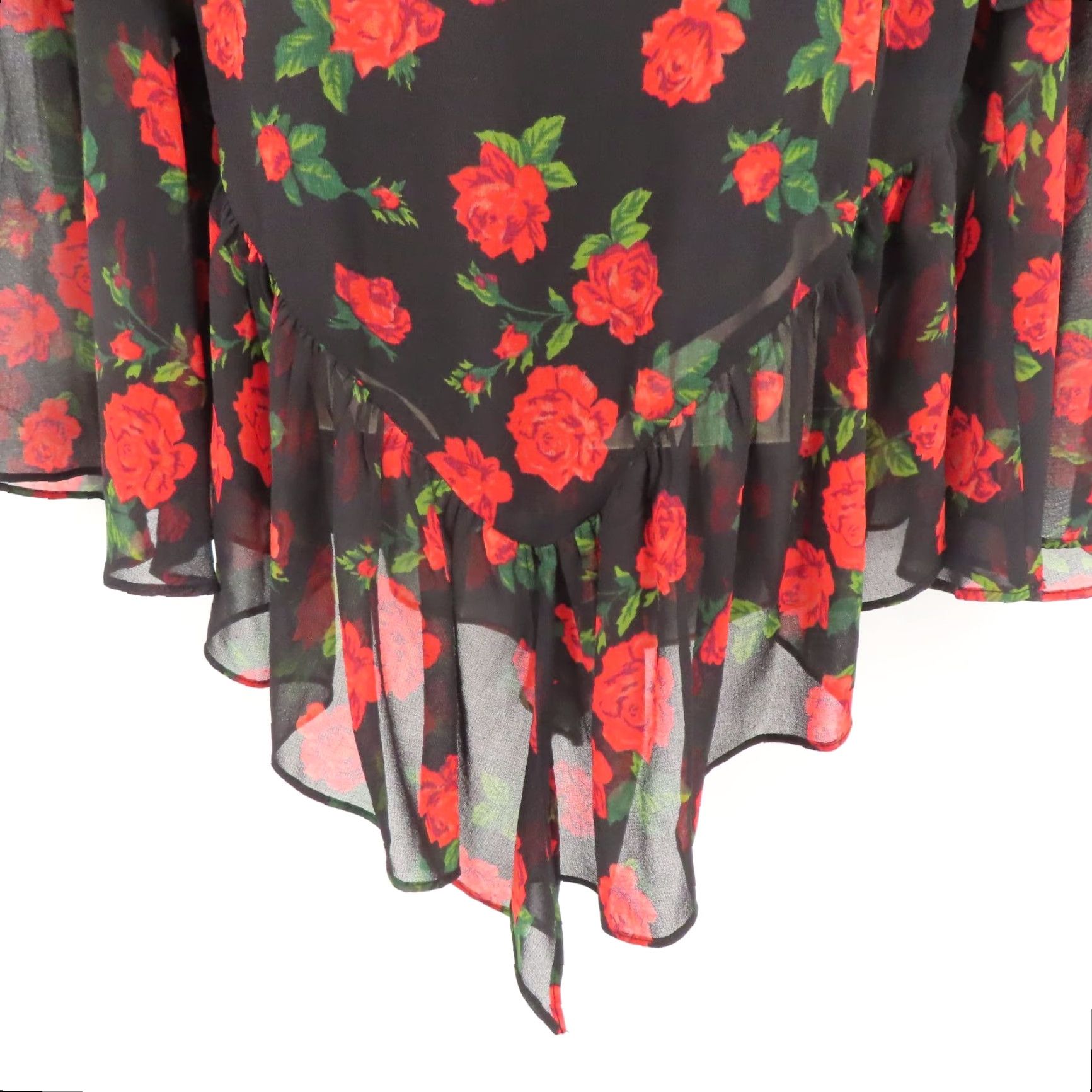Vintage K/Lab Women Small Red Rose Flower Sheer Ruffle Long Sleeve Shirt Top Blouse Size S / US 4 / IT 40 - 4 Thumbnail