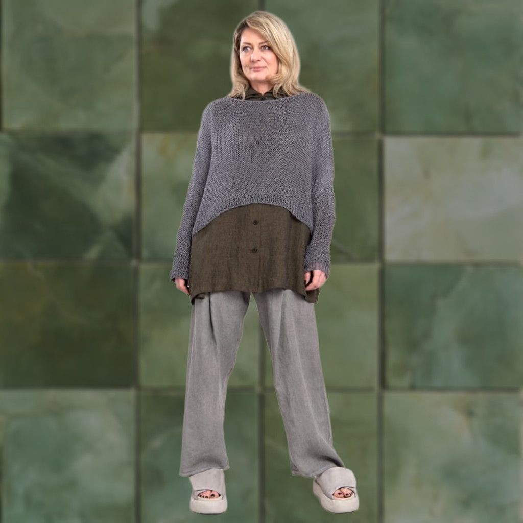 Vintage Umit unal Design oversized knit Dark Gray Wool blend cropped Sweater Size L / US 10 / IT 46 - 1 Thumbnail