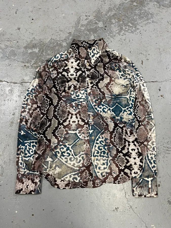 SS2004 Cavalli Mozaic Snakeskin Effect Brown & Blue Shirt