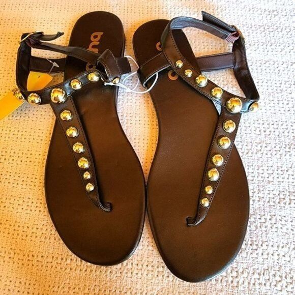 Vintage Byyb Wenny Brown Sz. 8 Embellished Thong Buckled Sandals Size US 8 / IT 38 - 1 Thumbnail