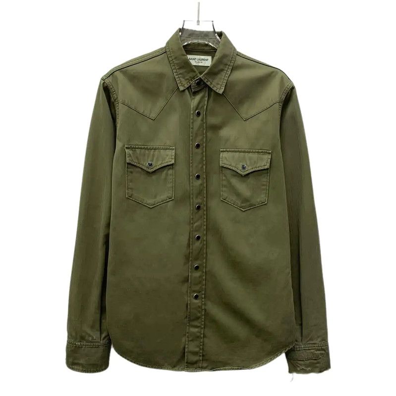 Yves Saint Laurent Saint Laurent Military Green Cotton Shirt 0089 Size S / US 4 / IT 40 - 1 Thumbnail