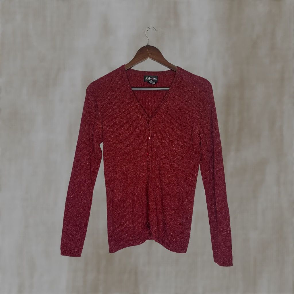 Vintage VINTAGE Style & Co. Women's Red Button-Up Cardigan Sweater XL Size XL / US 12-14 / IT 48-50 - 1 Thumbnail