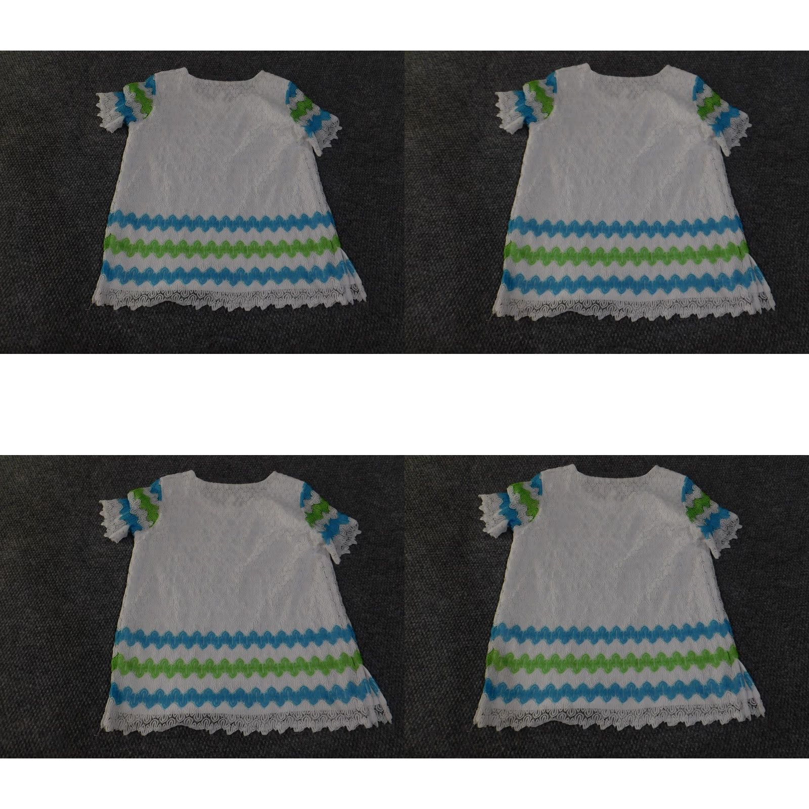 Vintage Alfred Dunner Top Womens S White Blue Green Lace Tunic Short Sleeve Lined Blouse Socop Neck Pattern Striped Size S / US 4 / IT 40 - 8 Thumbnail