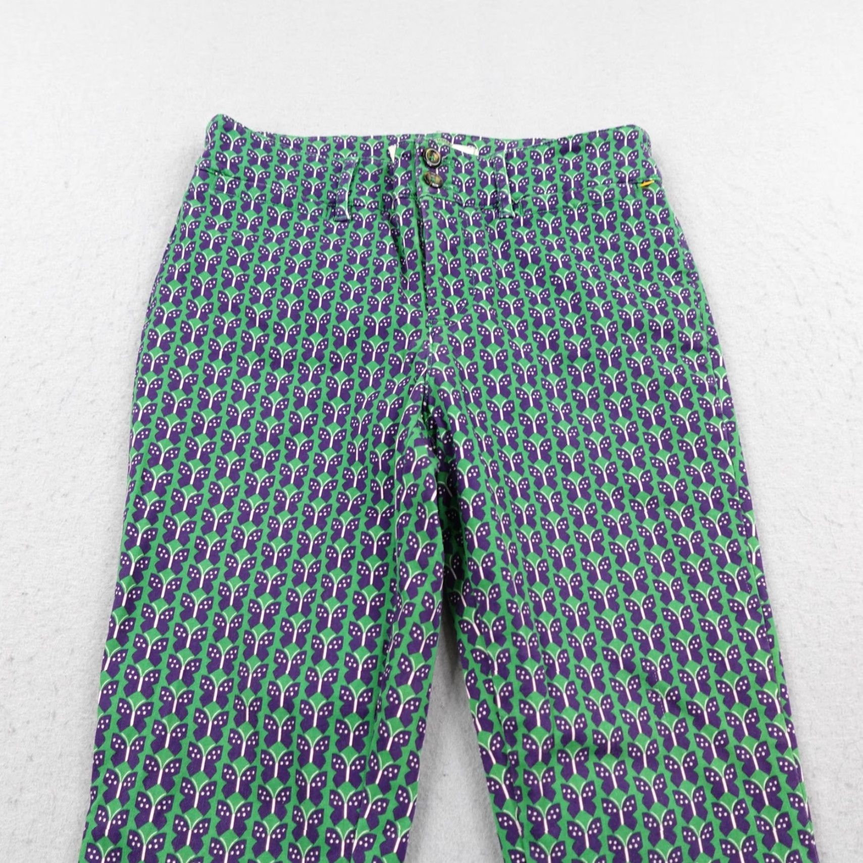 Anthropologie VINTAGE Anthropologie Pants Womens 2 Green Purple Butterfly Print Essential Slim Trouser Size 26" / US 2 / IT 38 - 2 Thumbnail