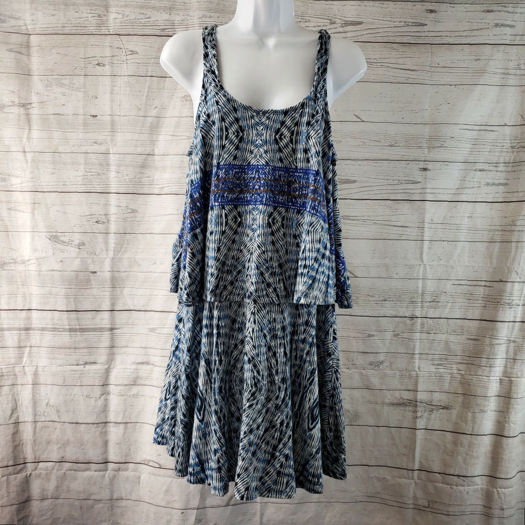 Vintage Plenty by Tracy Reese Womens Tank Dress Small Blue Layered Scoop Neck Casual Cotton Blend Sleeveless Size S / US 4 / IT 40 - 2 Thumbnail