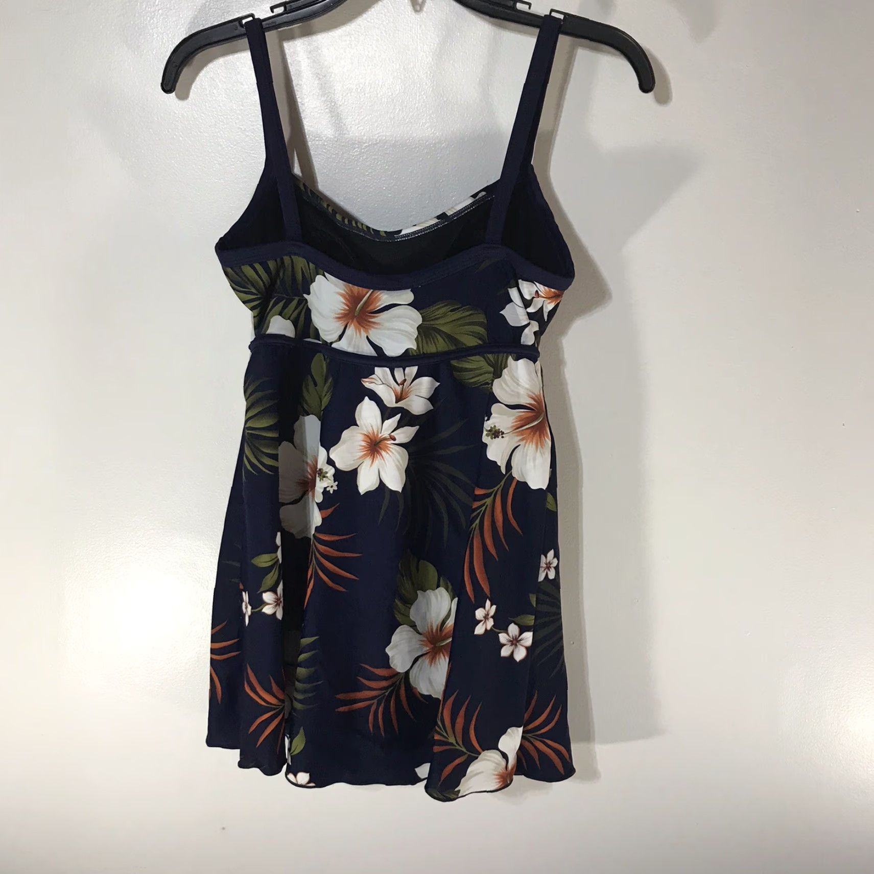 Vintage Indigo Bay Women's Navy Tropical Floral Swimdress Size 8 Tank Swim Skirt Ruffle Spaghetti Strap Size M / US 6-8 / IT 42-44 - 3 Thumbnail