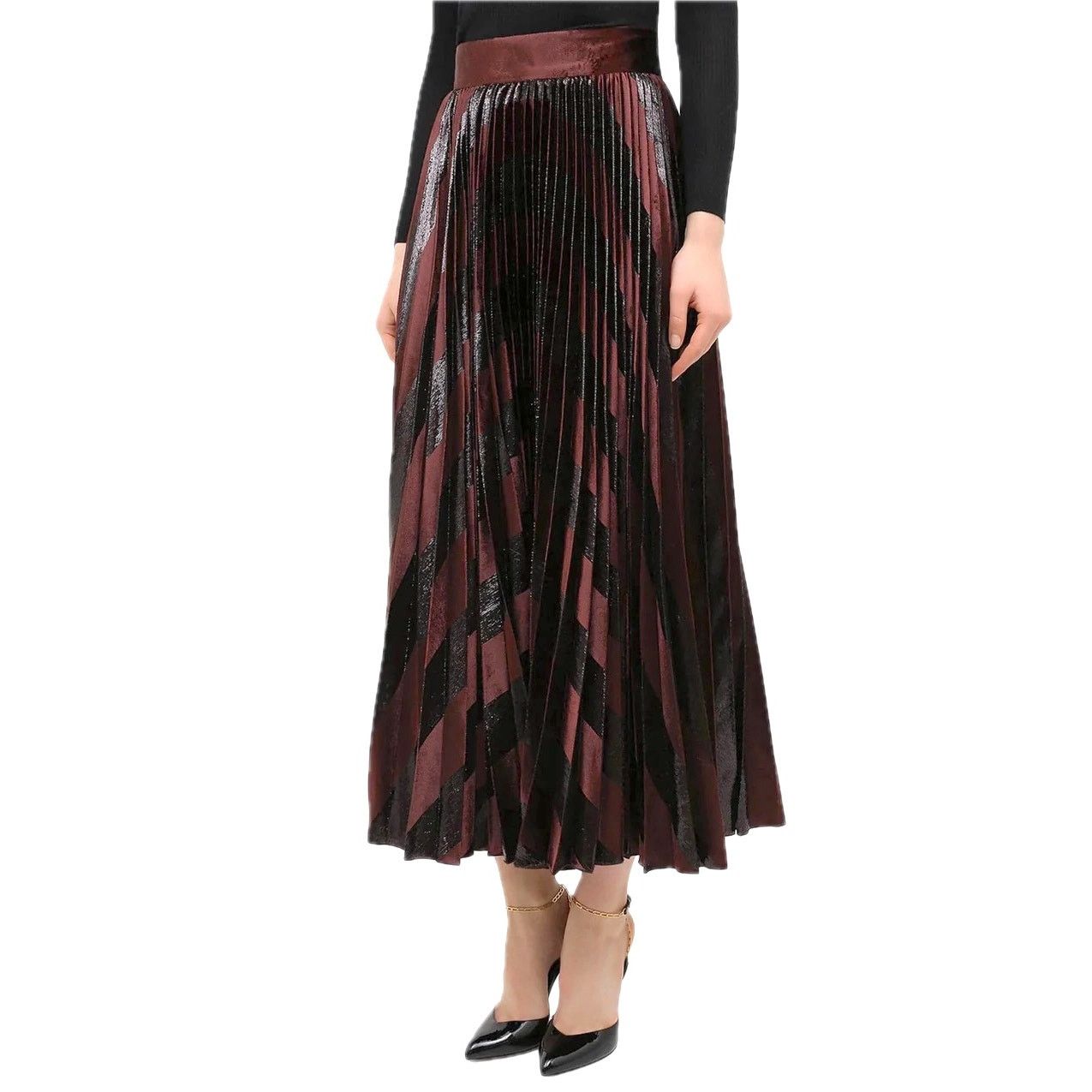 Dolce & Gabbana Dolce & Gabbana Brown Metallic Velvet Pleated Long Skirt 36 Size 25" / US 0 / IT 36 - 1 Thumbnail