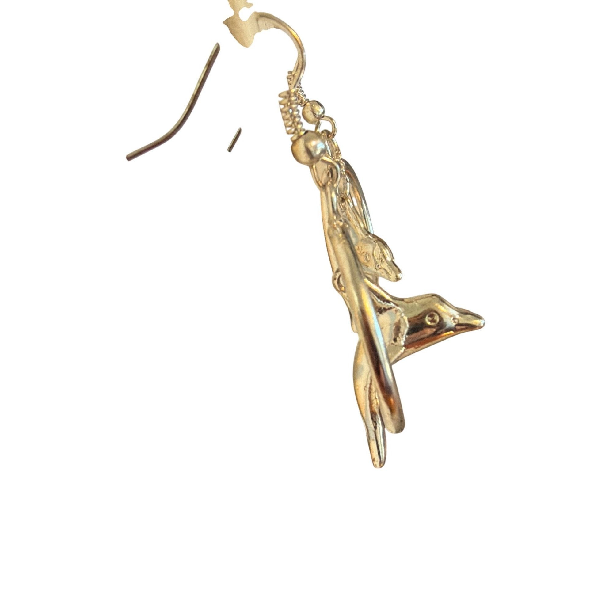 Other Silver Tone Dolphin Dangle Earrings Circular Hoop Hooks 1.75 Size ONE SIZE - 3 Thumbnail