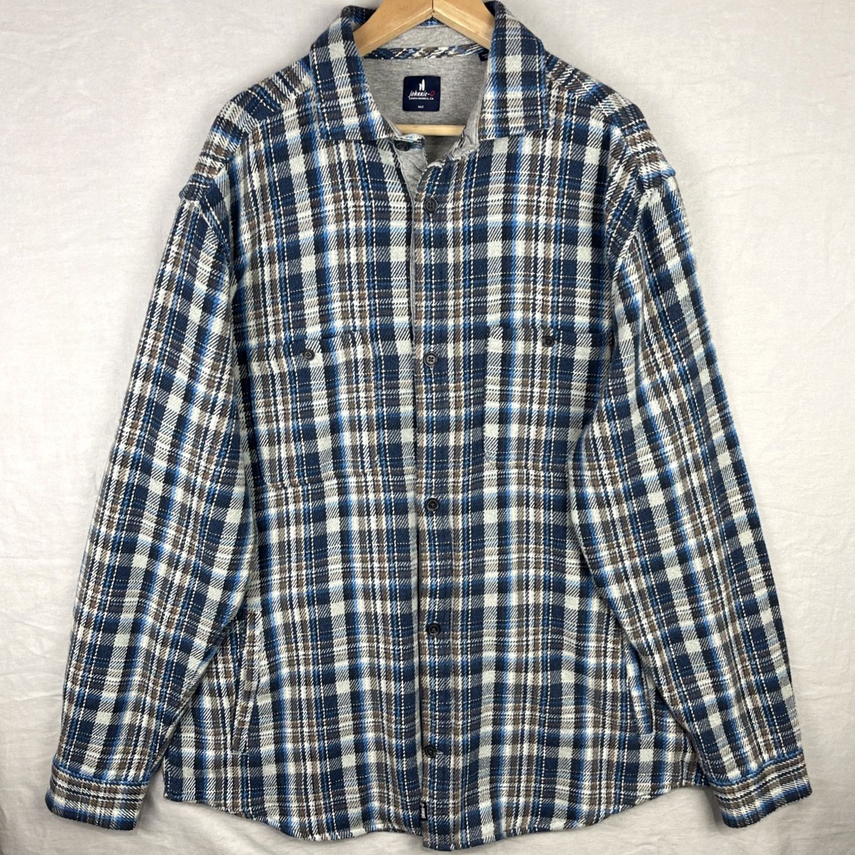 johnnie-O Johnnie O Jacket Mens XL Plaid Flannel Shacket Laguna Blue Heavyweight Size US XL / EU 56 / 4 - 2 Thumbnail