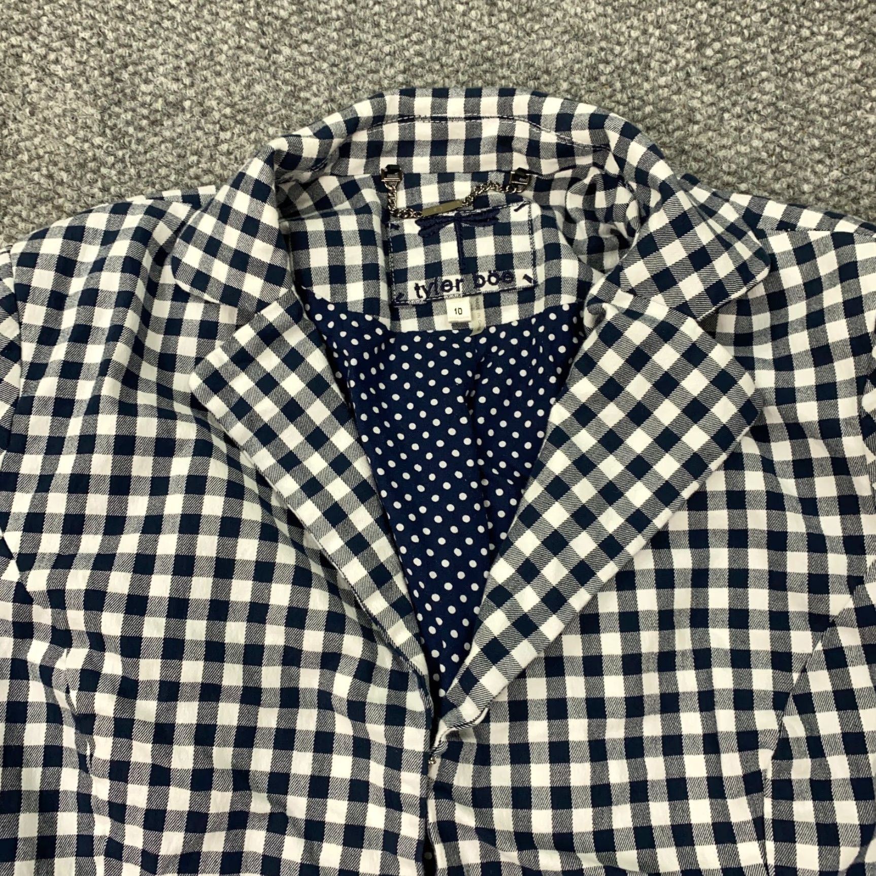 Vintage Tyler Boe Jacket Womens Size 10 Blue White Check Gingham Plaid Lined Stretch Size L / US 10 / IT 46 - 2 Thumbnail