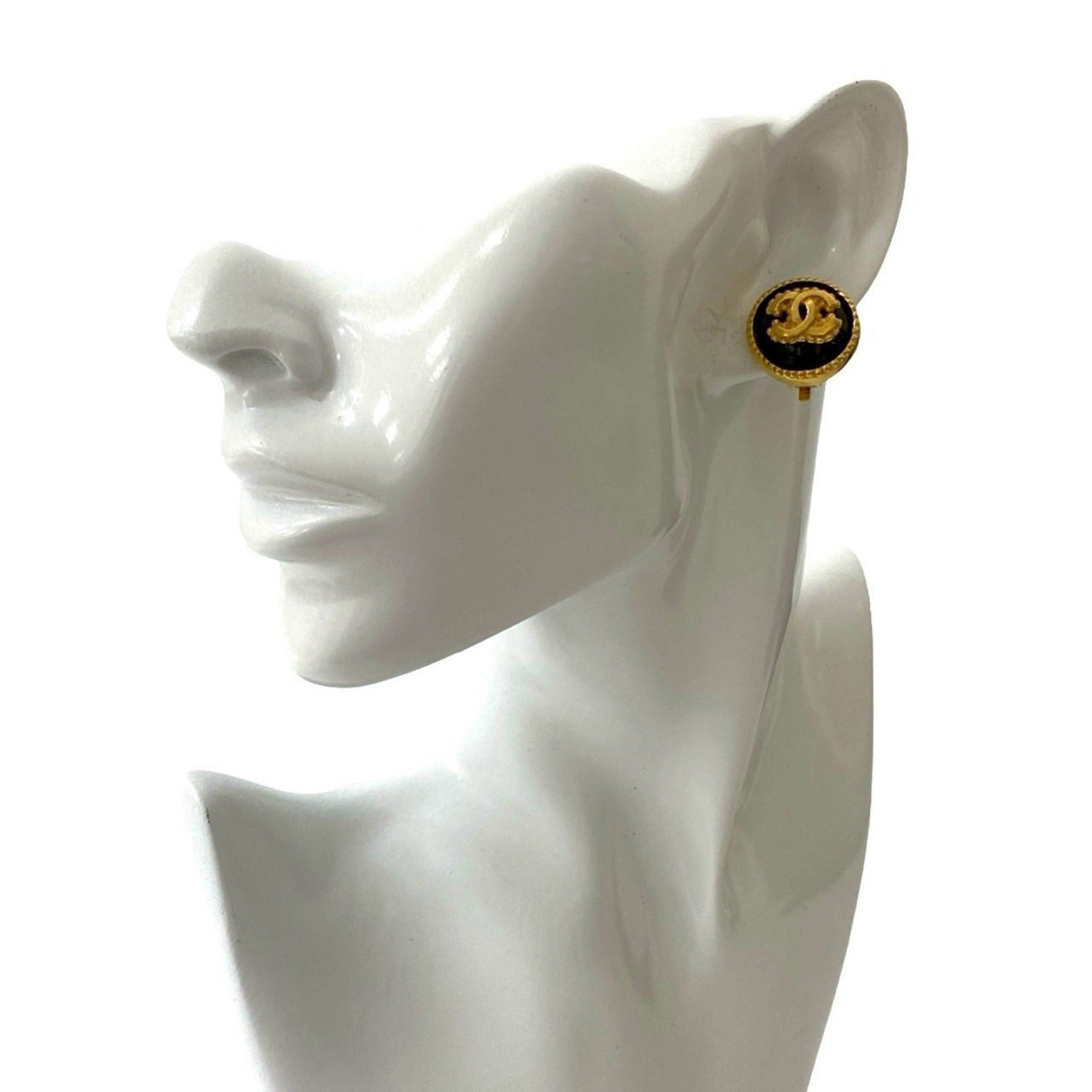 Chanel 96A CHANEL Vintage Coco Mark Earrings and Ear Cuffs in Gold Black 89902 Size ONE SIZE - 1 Thumbnail
