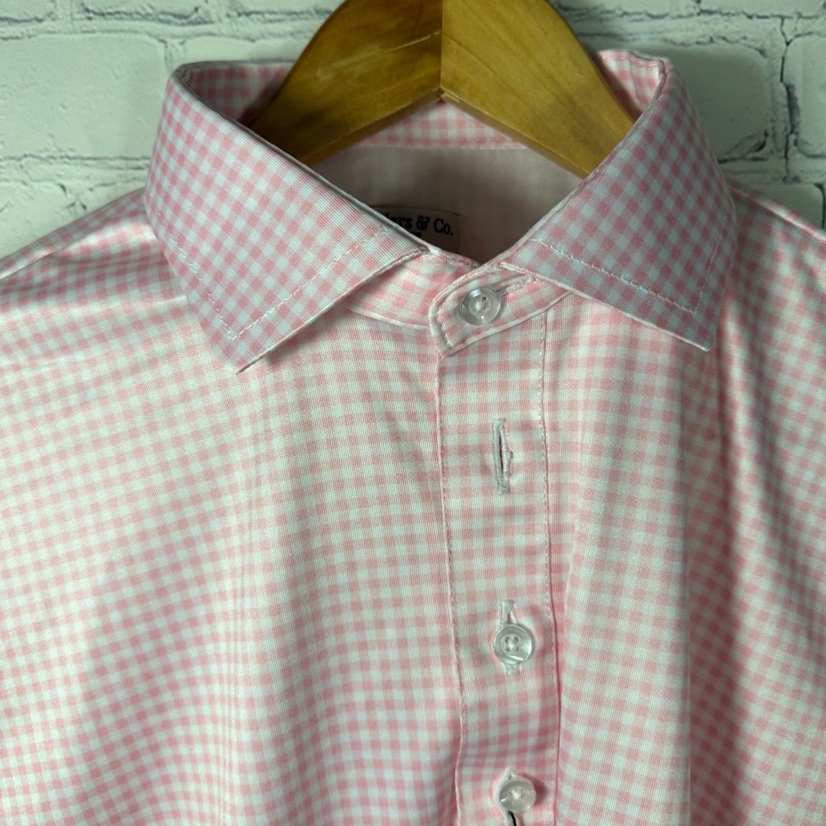 CO Collars & Co Mens Polo Shirt Dress Collar Gingham Pink Medium Performance Short Sleeve Size 40R - 2 Thumbnail