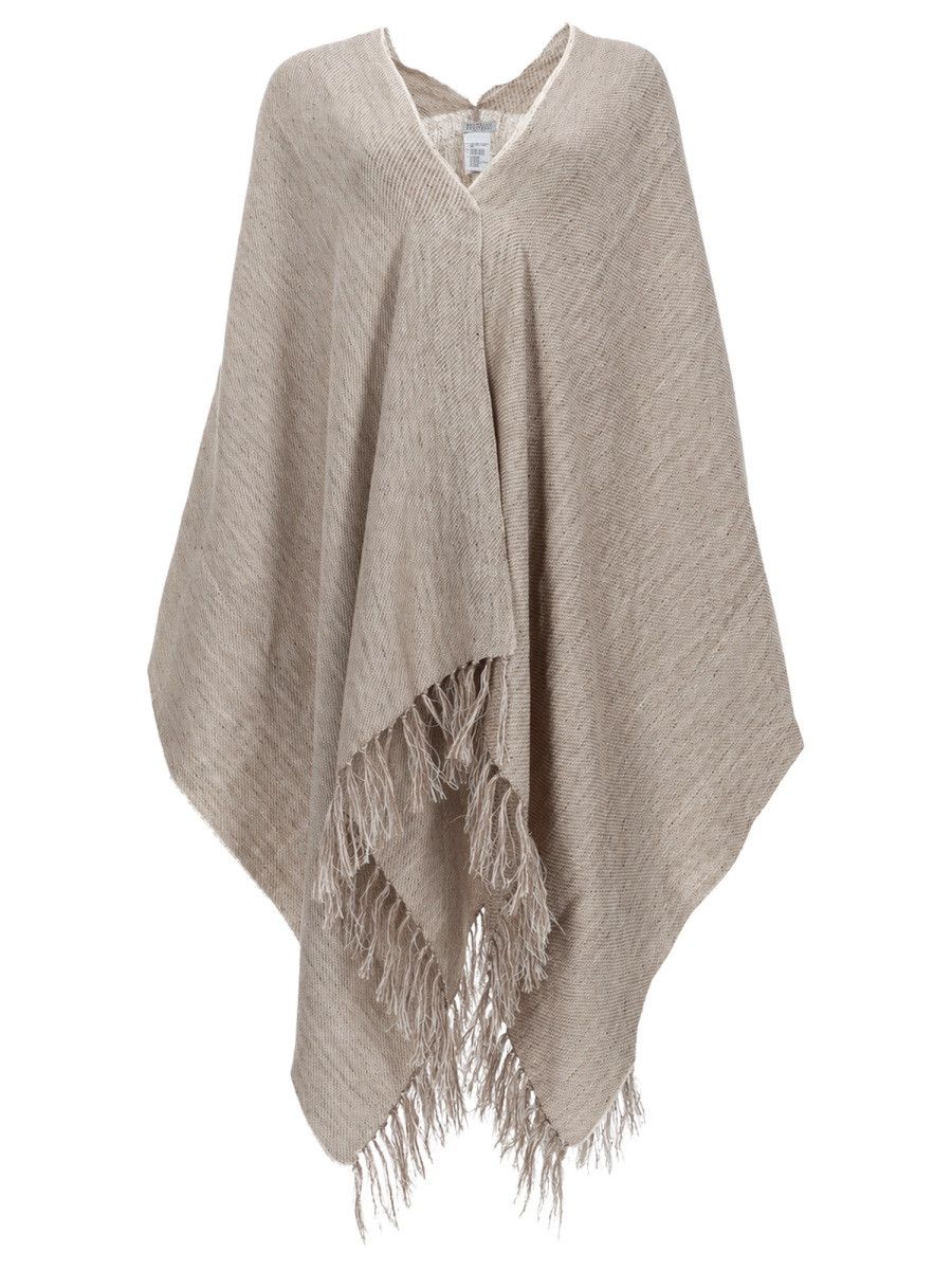 Brunello Cucinelli BRUNELLO CUCINELLI PONCHO IN LINO - BEIGE Size ONE SIZE - 1 Thumbnail
