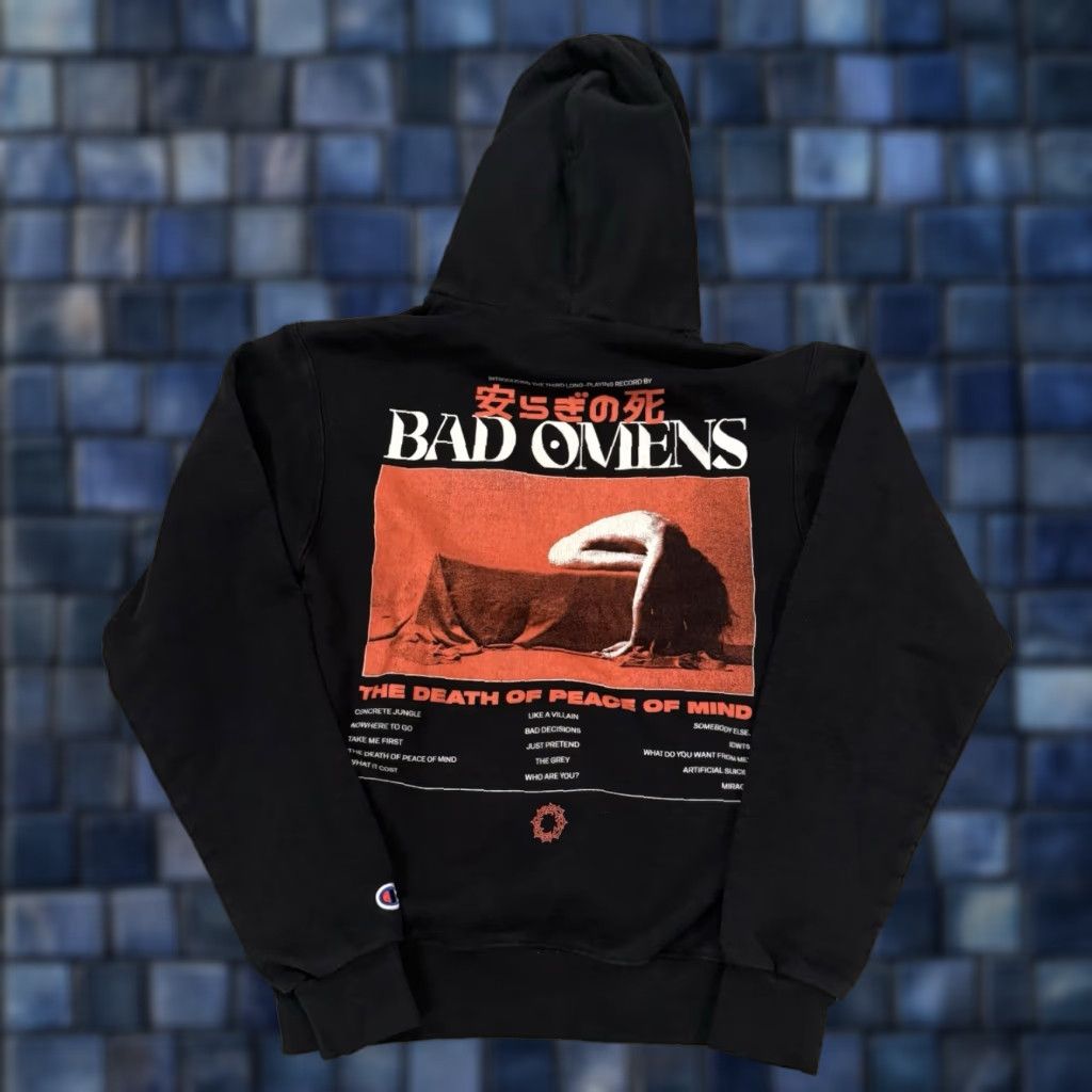 Champion Bad Omens Mens Size Small The Death of Peace of Mind Hoodie Anime Mercy Band Hoodie Peace Band Black S Mens Anime Mercy Band Size US S / EU 44-46 / 1 - 1 Thumbnail