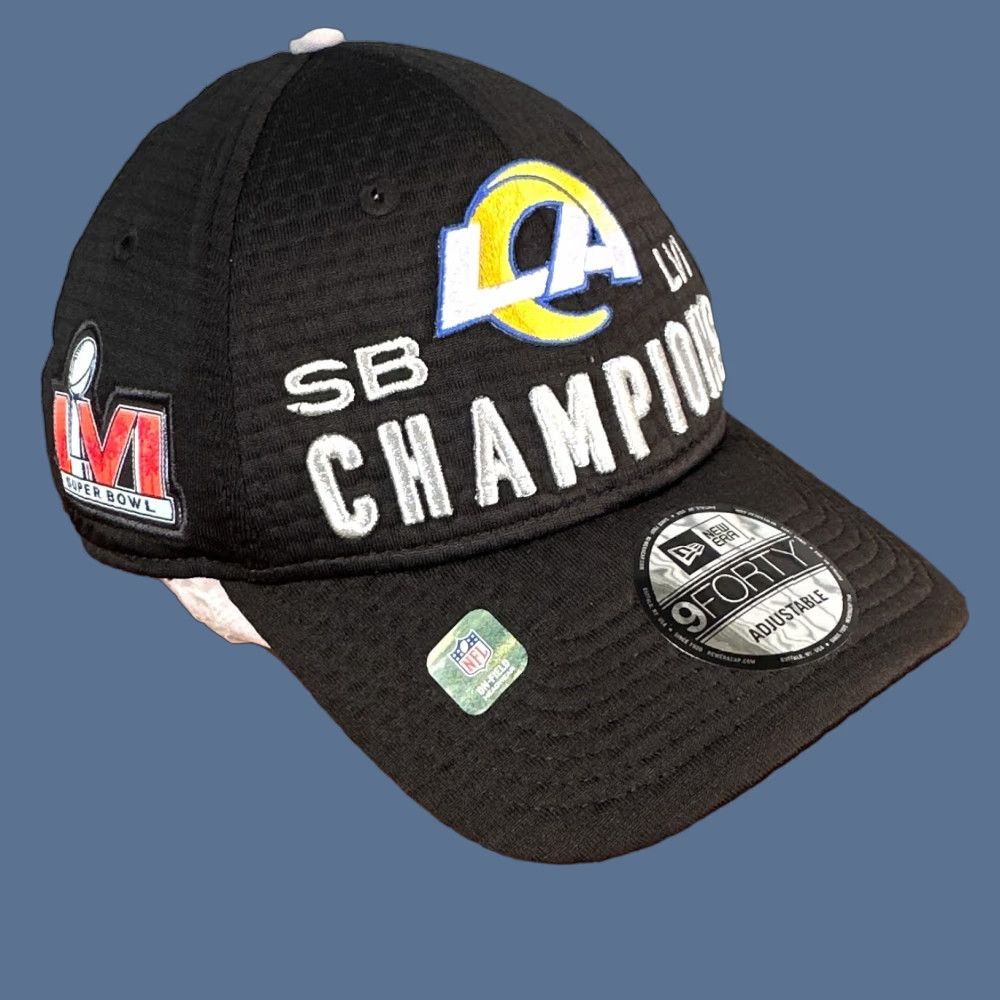 New Era VINTAGE Los Angeles Rams Super Bowl LVI Hat Cap Black Side Patch New Era 9Forty Snapback Cap Mens One Size Black Patch Snapback Sports Football 90s? Size ONE SIZE - 1 Thumbnail