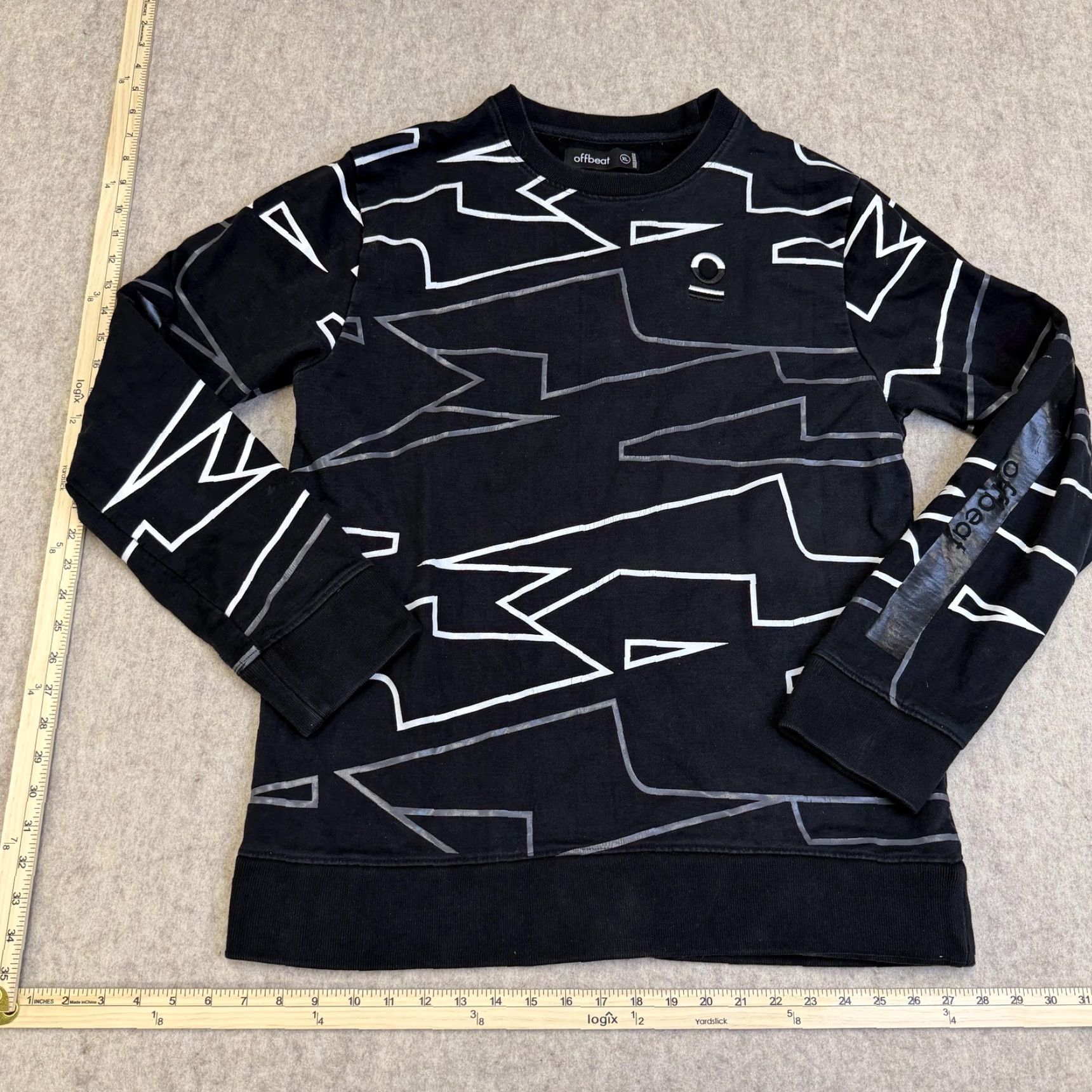 Gloverall Offbeat Mens XL Black Sweatshirt Allover Graphic Fleece Pullover Logo Crewneck Size US XL / EU 56 / 4 - 7 Thumbnail