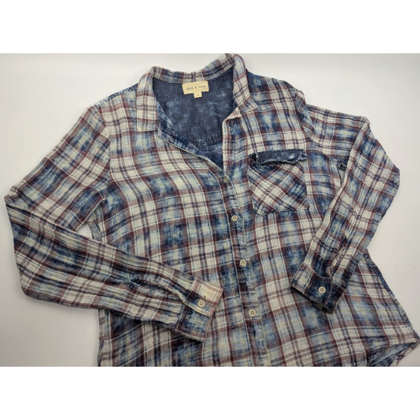 CLOT Cloth & Stone Button Shirt Women's S Plaid Blue White Red Western Casual Sleeve Long Sleeve Knit 100% Cotton Size S / US 4 / IT 40 - 2 Thumbnail
