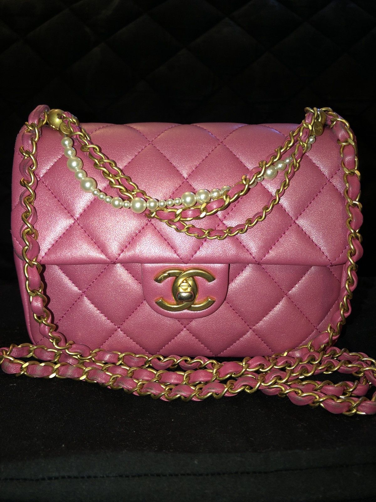 Chanel Chanel Flap Bag Crossbody with Faux Pearl Chain Detail Size ONE SIZE - 1 Thumbnail