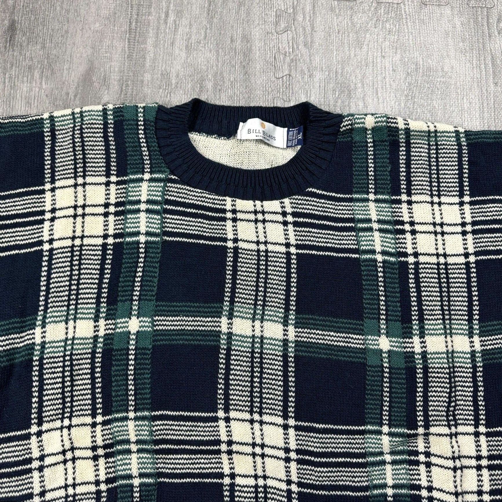 Bill Blass VINTAGE Bill Blass Sweater XL Blue Green White Plaid 90s USA Made Crewneck Mens Classic Preppy Size US XL / EU 56 / 4 - 2 Thumbnail