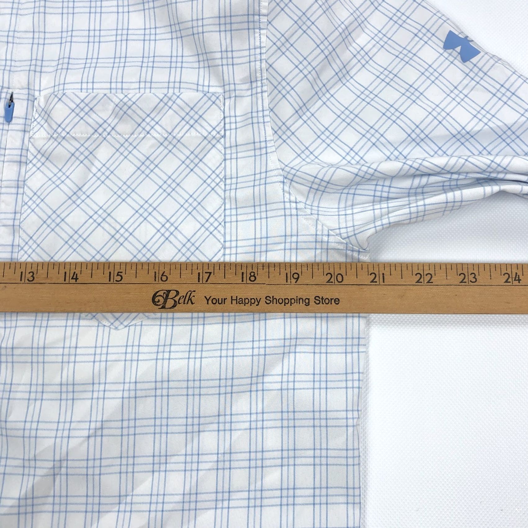 Under Armour Under Armour Men's M Fitted HeatGear Plaid Button Down Long Sleeve Shirt White Blue Plaid Size US M / EU 48-50 / 2 - 6 Thumbnail