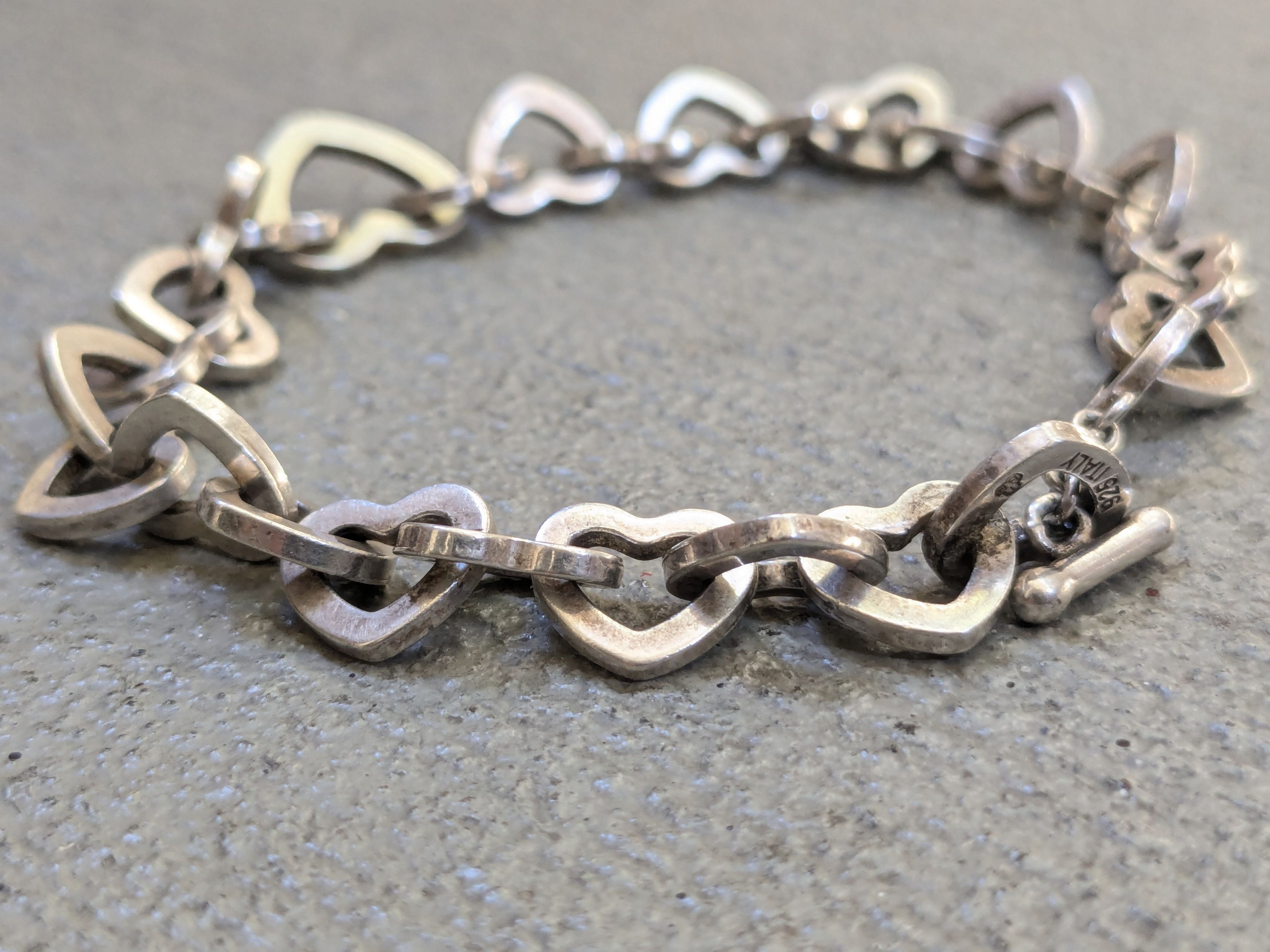 Jewelry Vintage Sterling Silver Bracelet Heart Link Chain Italy Size ONE SIZE - 5 Thumbnail