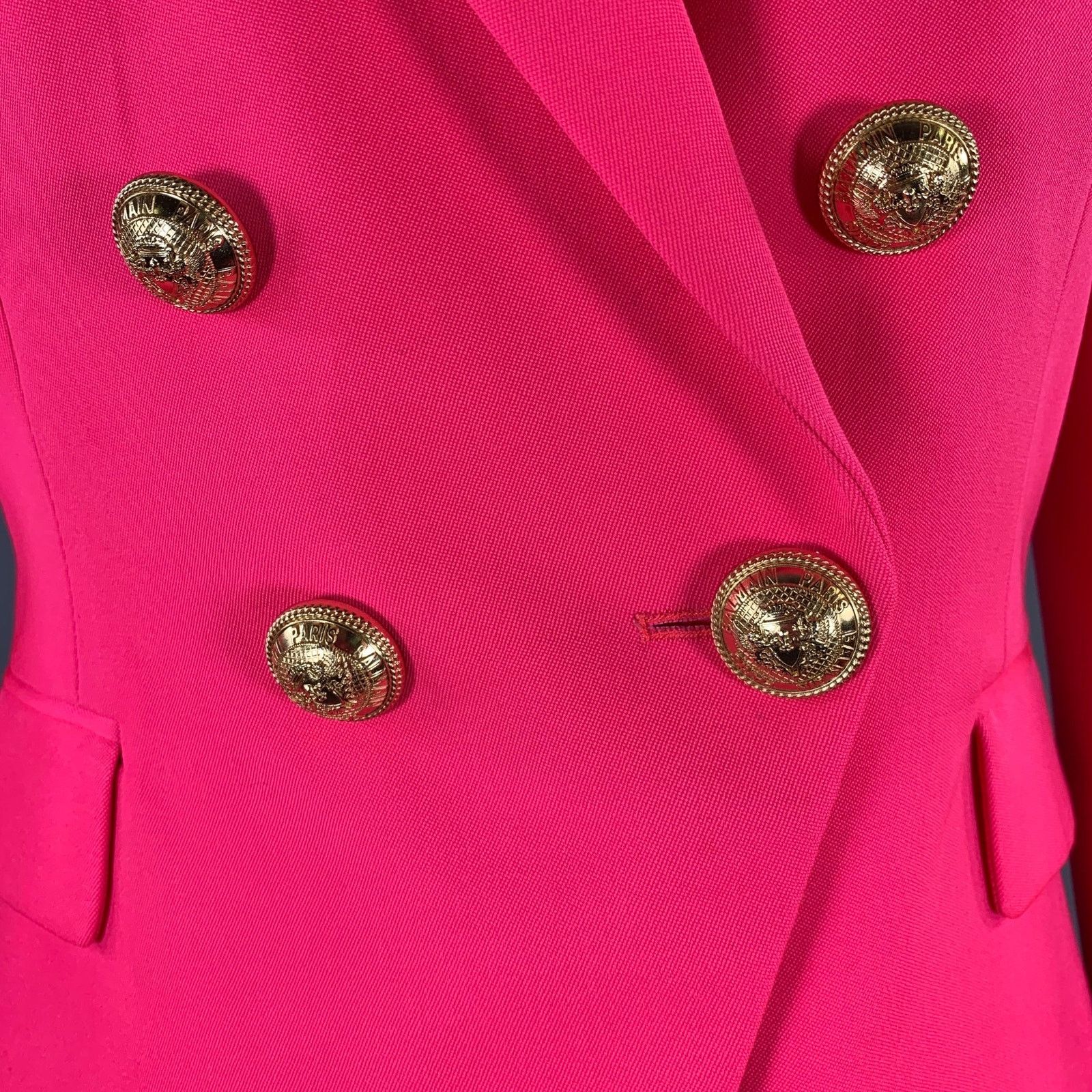 Balmain BALMAIN Size M Pink Neon Wool Double Breasted Coat Size M / US 6-8 / IT 42-44 - 2 Thumbnail