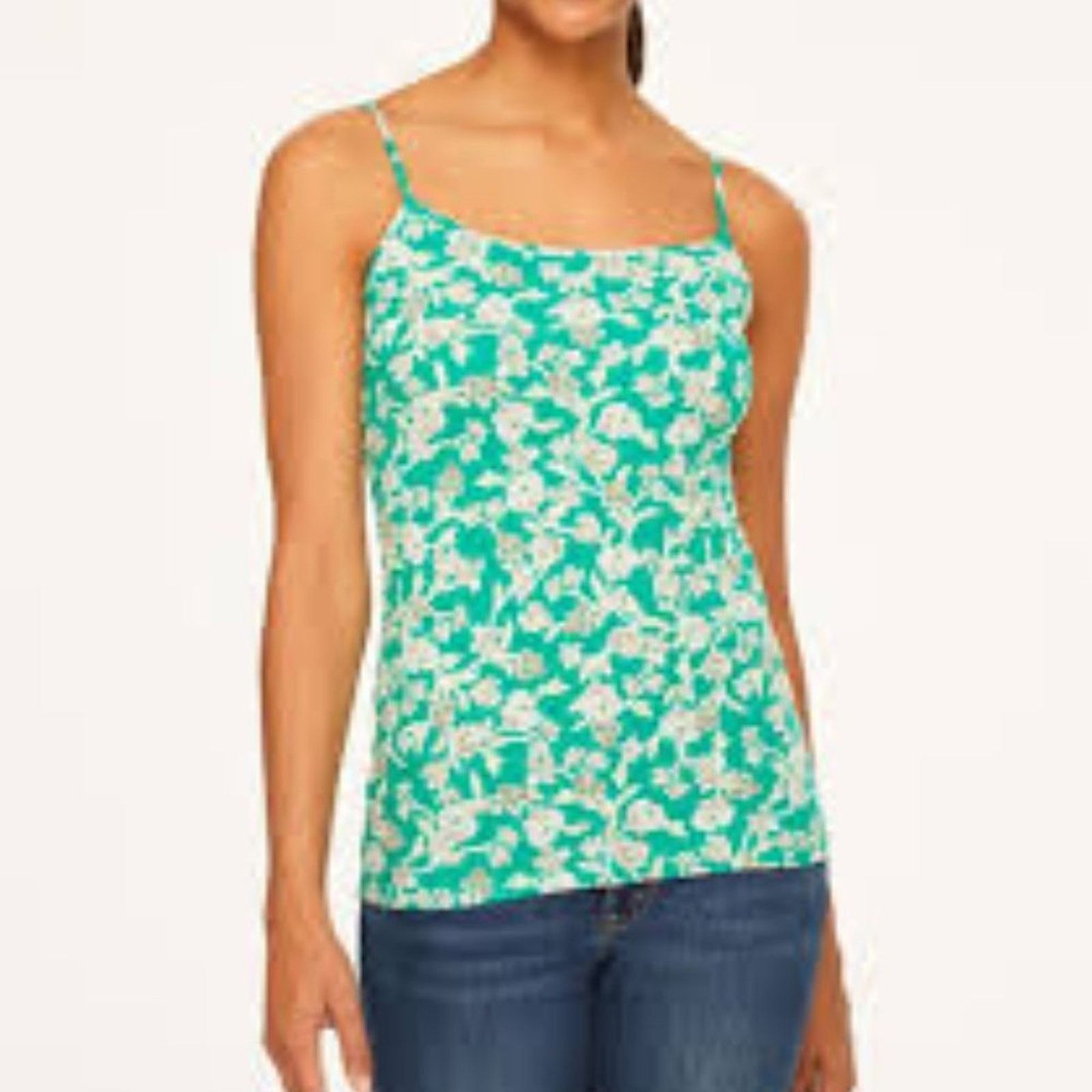 Loft LOFT Green Vine Scoop Neck Cami Size XS / US 0-2 / IT 36-38 - 2 Thumbnail