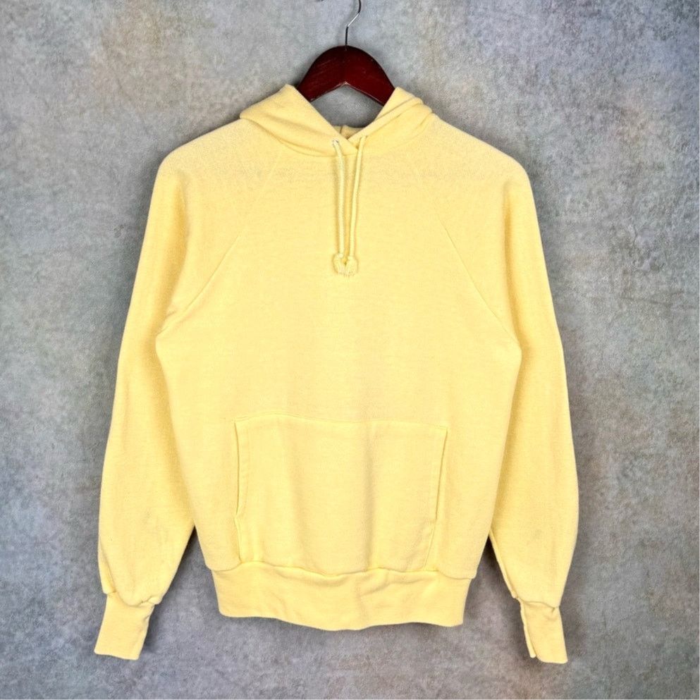 Vintage VTG 80s Blank Hoodie Sweatshirt Womens Sz L Yellow Size L / US 10 / IT 46 - 1 Thumbnail