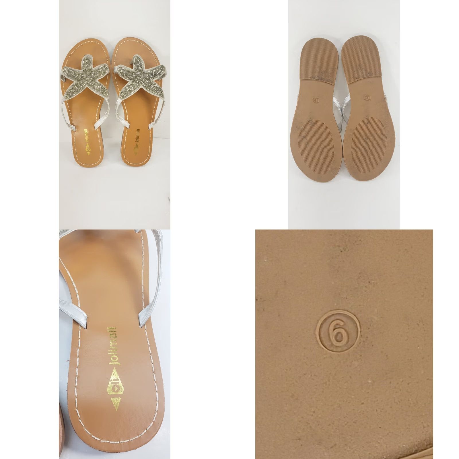 Vintage Jolimall Womens Flat Summer Toe Post Sandals Size 6 Crystal Beaded Starfish Upfront with Silver Straps Size US 6 / IT 36 - 8 Thumbnail