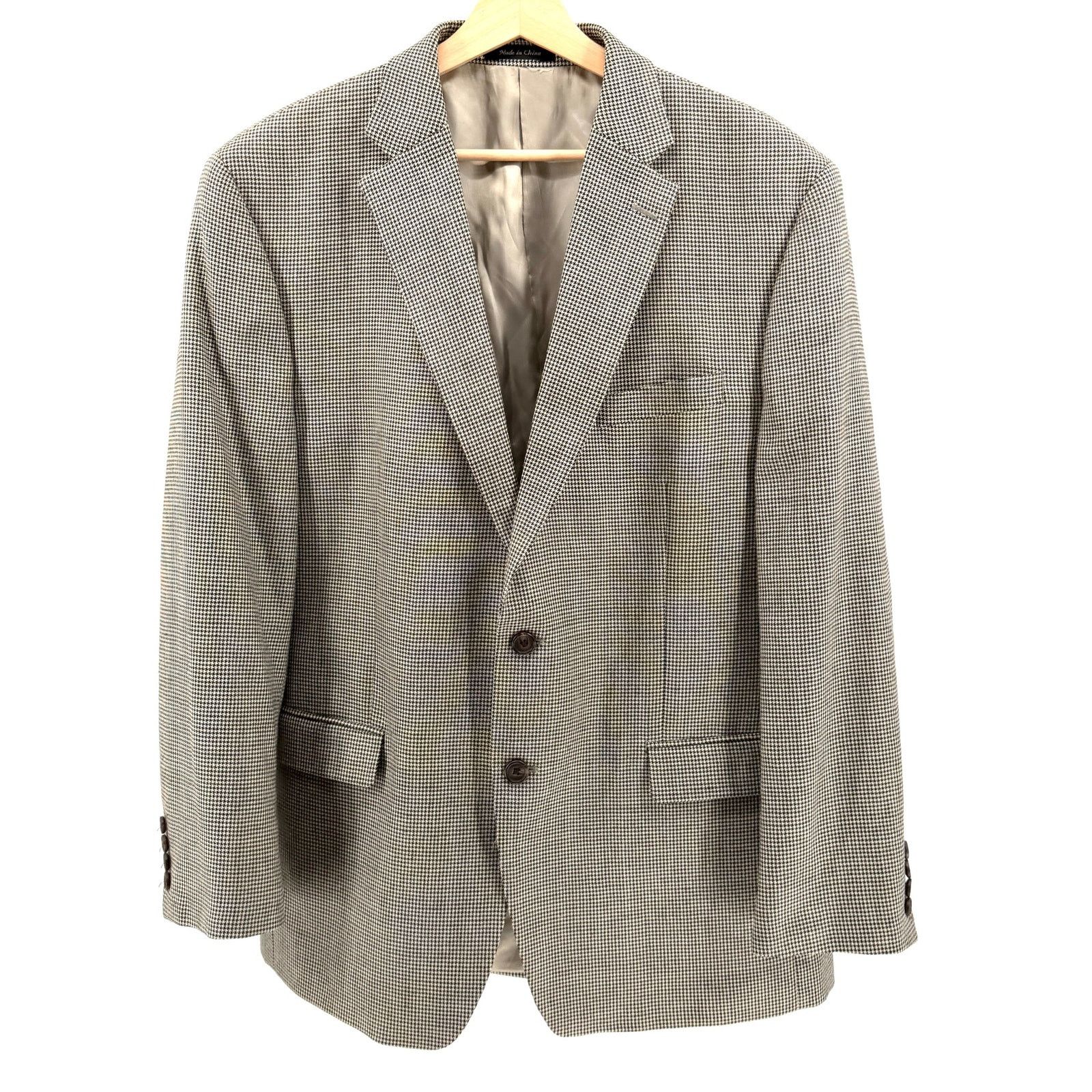 Ralph Lauren Black Tan Houndstooth Silk Wool Menswear Blazer Size 44R - 1 Thumbnail