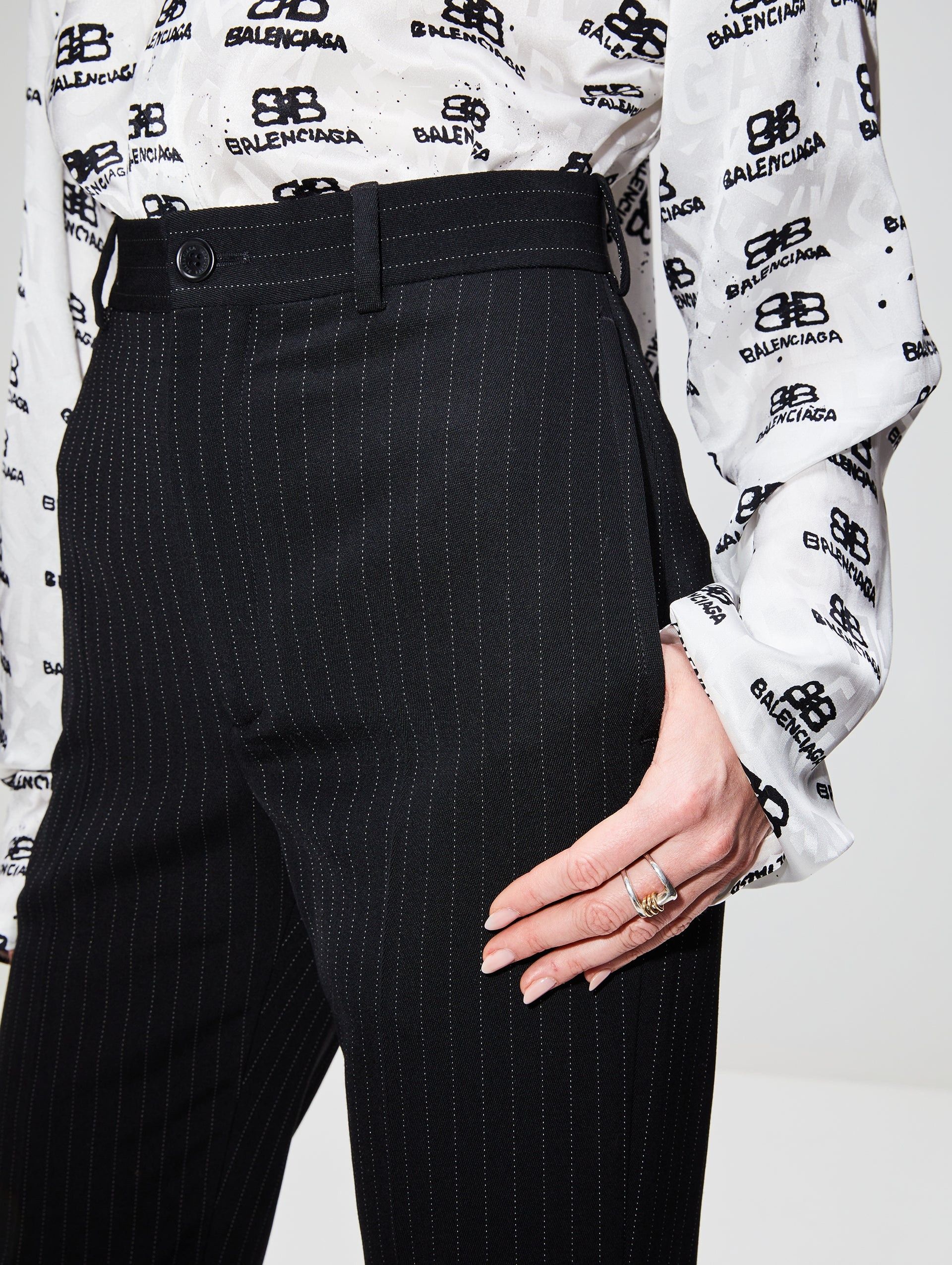 Balenciaga o1y0625 Pinstriped Casual Pant in Black Size 27" / US 4 / IT 40 - 2 Thumbnail