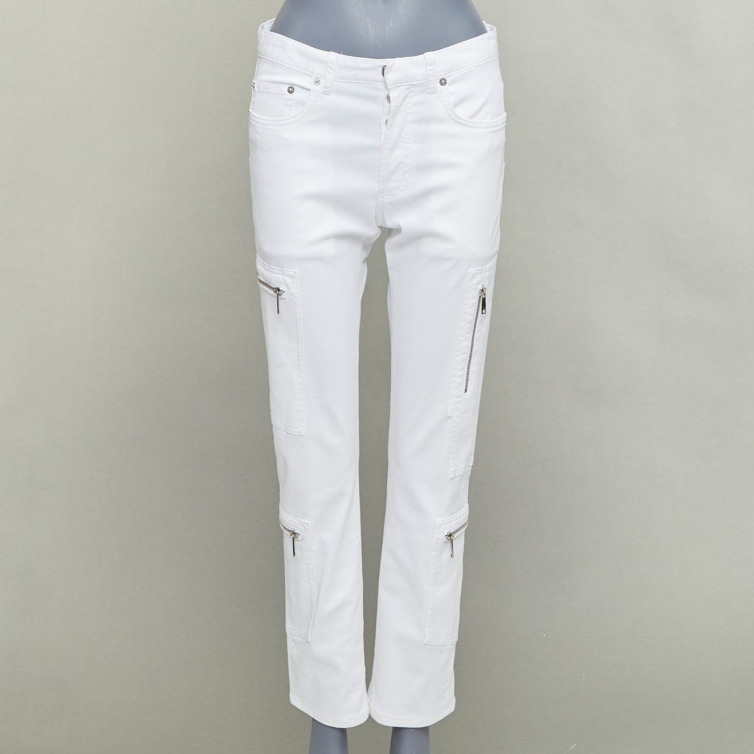 Dior DIOR HOMME white cotton blend silver zip cargo pockets straight jeans 29" Size US 29 - 1 Thumbnail