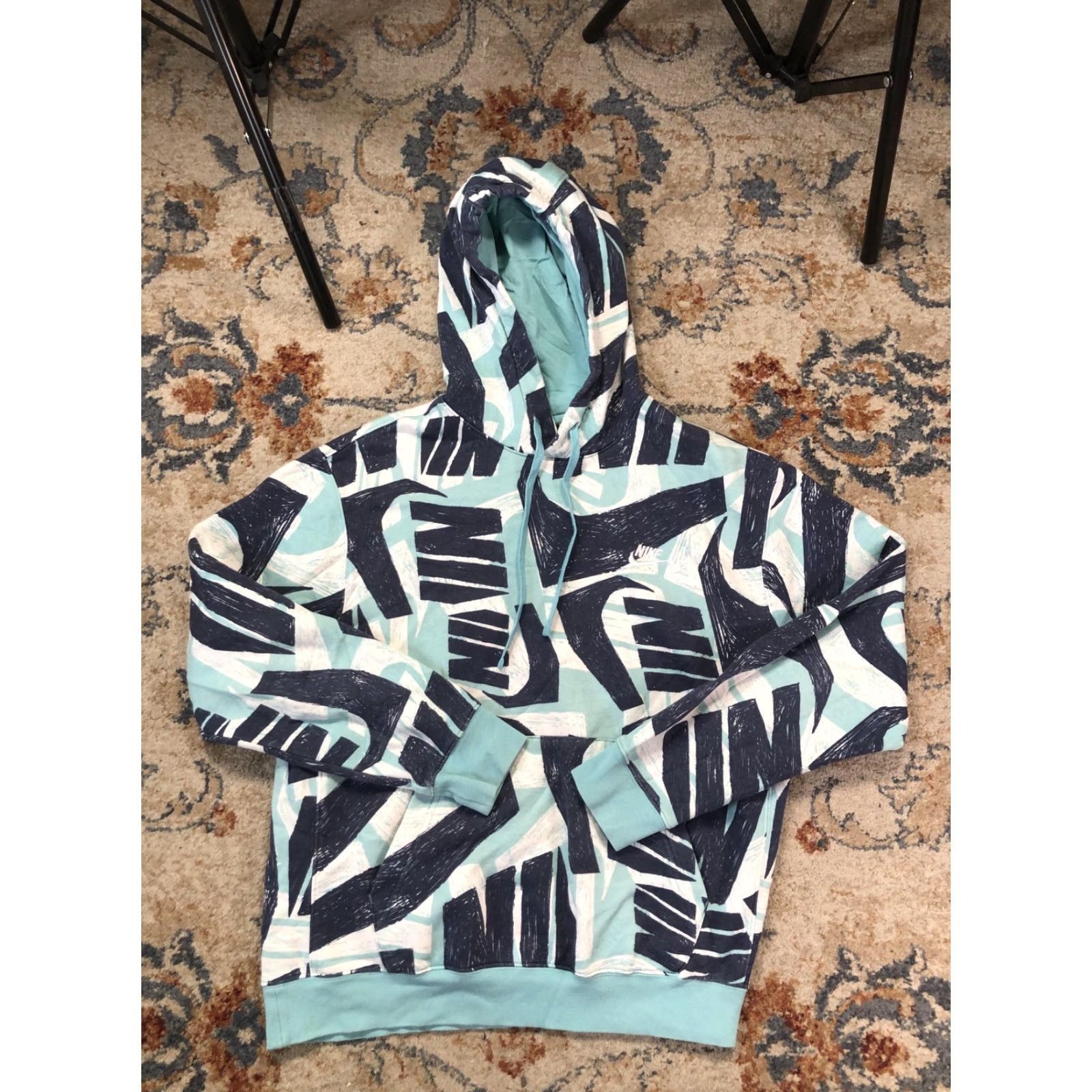 Nike Nike Hoodie Mens M Teal Allover Logo Fleece Kangaroo Sweatshirt Size US M / EU 48-50 / 2 - 2 Thumbnail