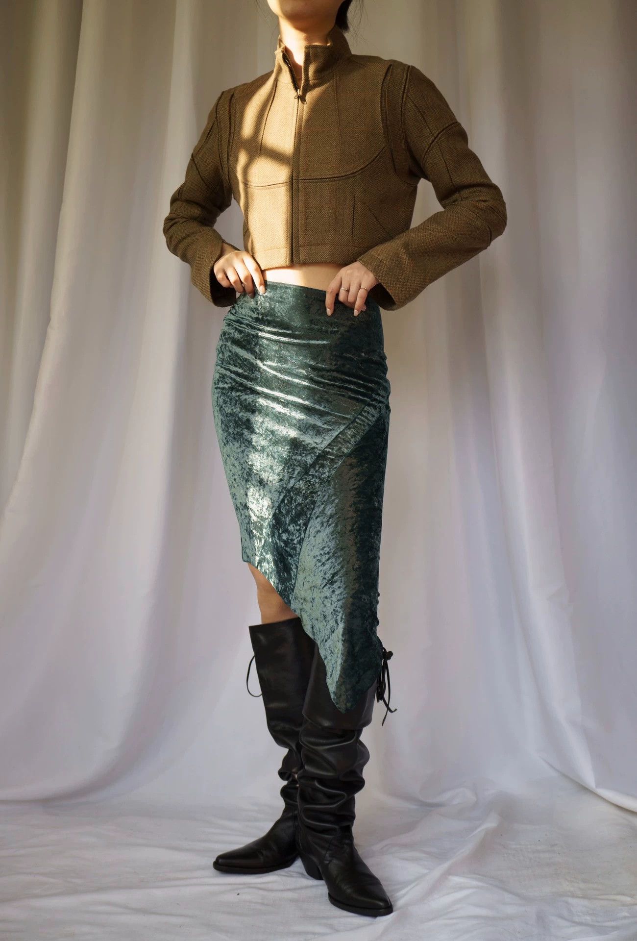 Junya Watanabe JUNYAWATANABE 1997 Lake Green Velvet Asymmetric Dress Size M / US 6-8 / IT 42-44 - 7 Thumbnail