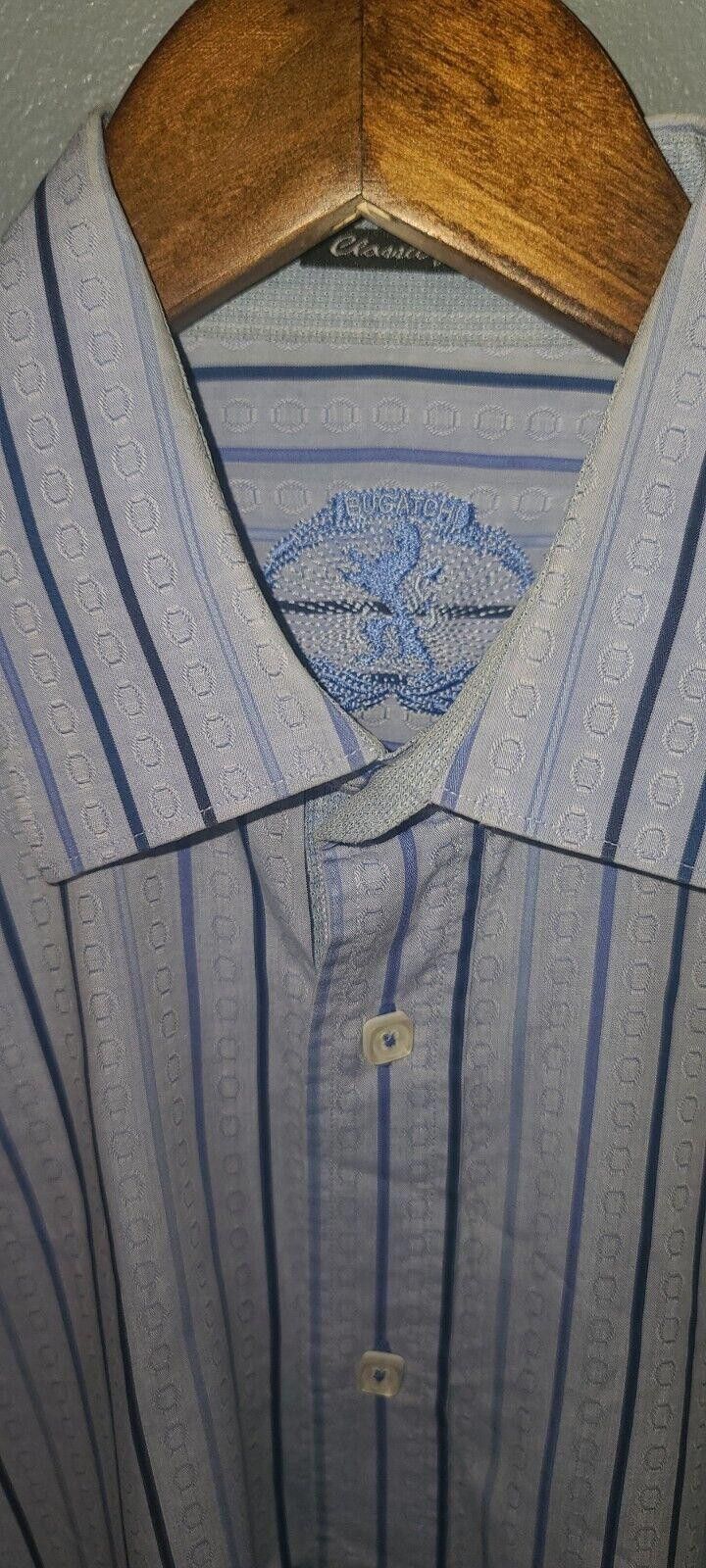 Designer Bugatchi Shirt Men's Large Blue White Button Up Long Sleeve Size US L / EU 52-54 / 3 - 2 Thumbnail