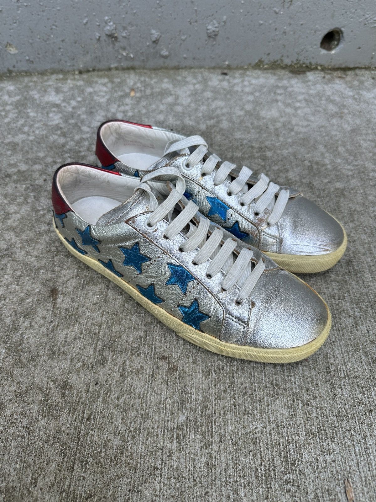 Saint Laurent Paris Silver Star Metallic Court Classic Sneakers Size US 7 / EU 40 - 1 Thumbnail